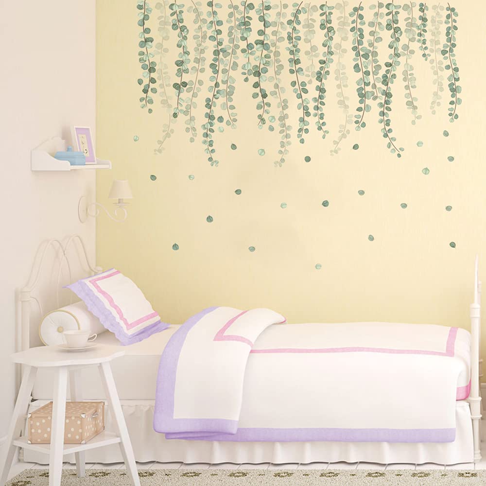 Runtoo Eucalyptus Vine Leaves Wall Decals - Self-Adhesive Green Plant Wall Stickers for Living Room, Bedroom, Nursery - Home Decor & Wall Art | Perfect for Boho, Farmhouse, and Modern Interior Design Styles