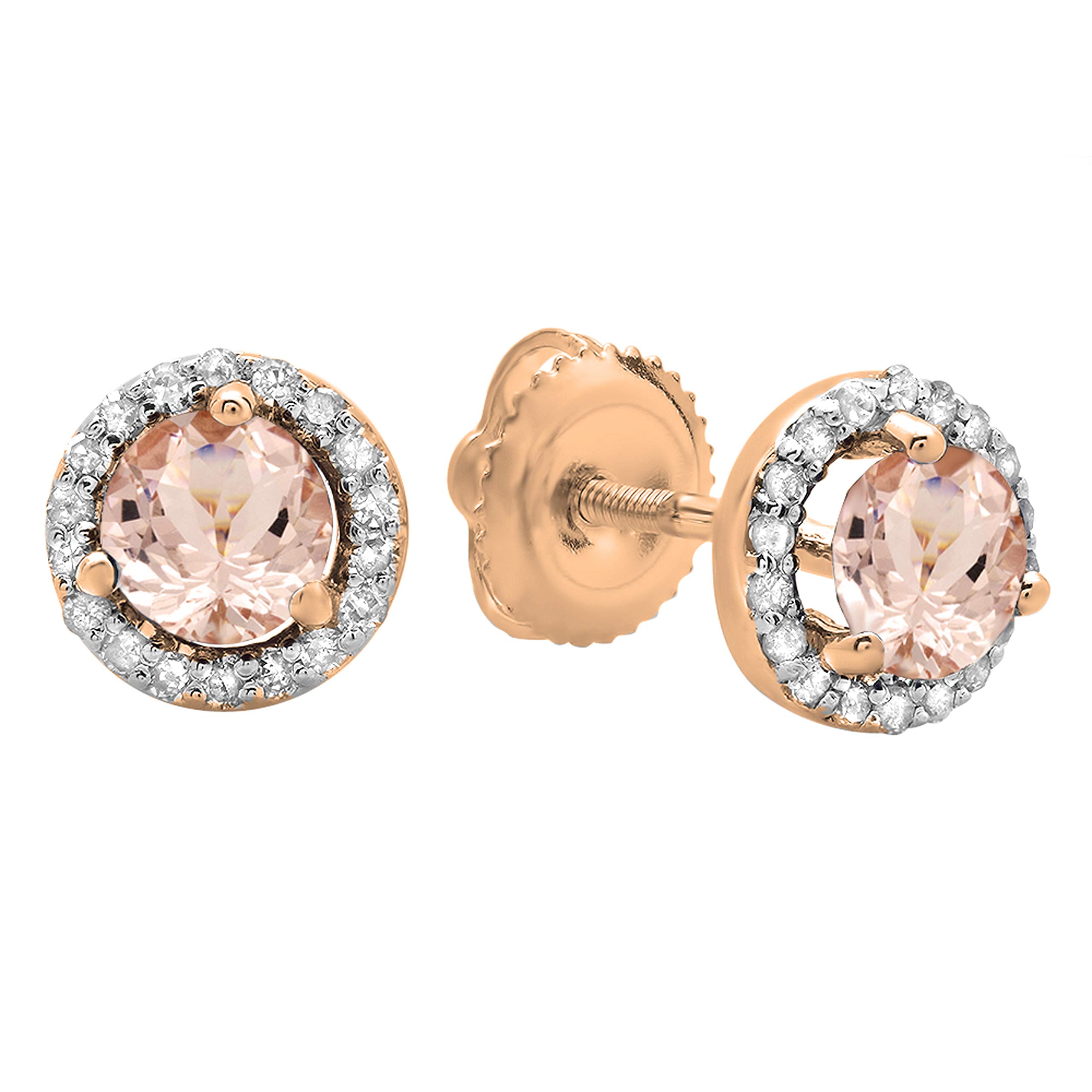 10K 14K 18K Solid Rose Gold Morganite & Diamond Halo Stud Earrings for Women - Elegant Gift for Anniversary, Valentine's Day & Special Occasions