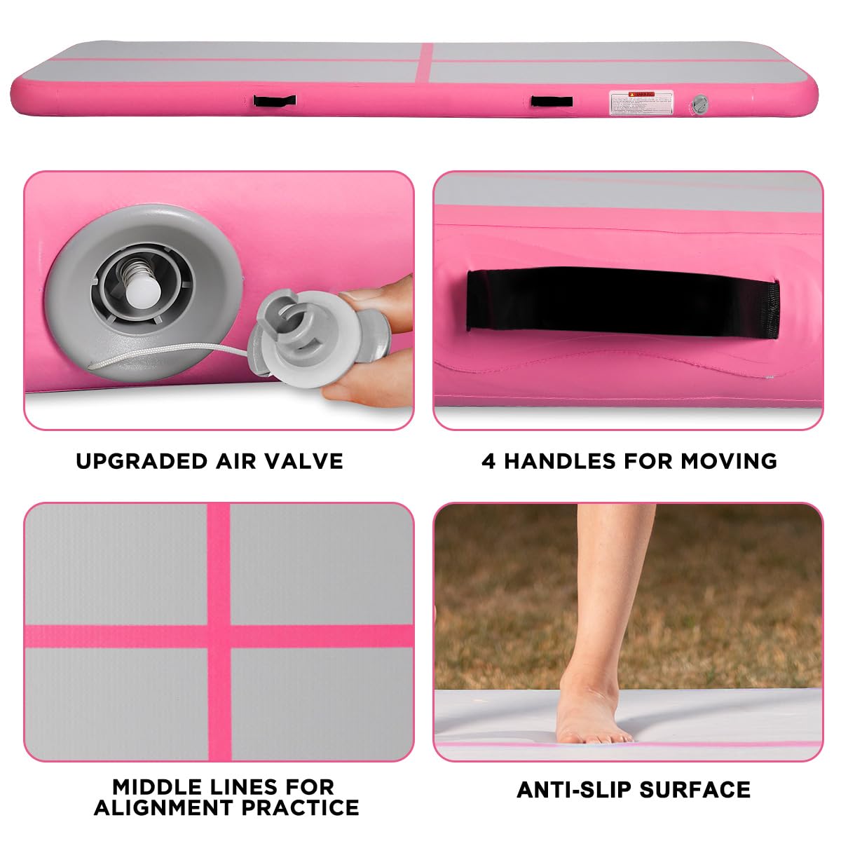 Inflatable Gymnastics Air Tumbling Track Mat - 6ft/10ft/13ft/16ft/20ft Sizes - Portable Training Mat with Electric Pump for Kids & Adults - Perfect for Home, Outdoor, Cheerleading, Yoga & Water Park Activities