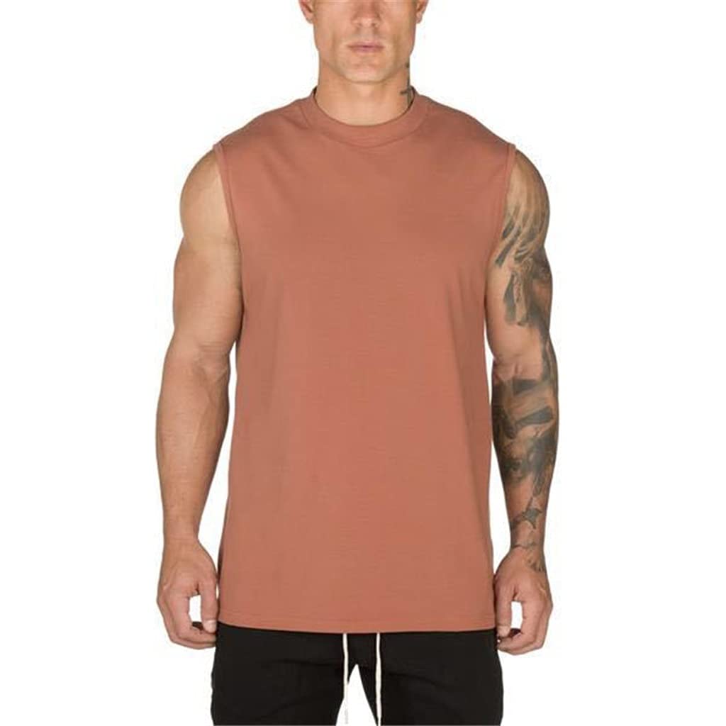 KLHHG Men's Sleeveless Gym Shirt - Summer Workout Tank Top for Bodybuilding & Fitness | Moisture-Wicking Muscle Vest (Coffee Red, XL) | Perfect for Weightlifting, CrossFit & Outdoor Training