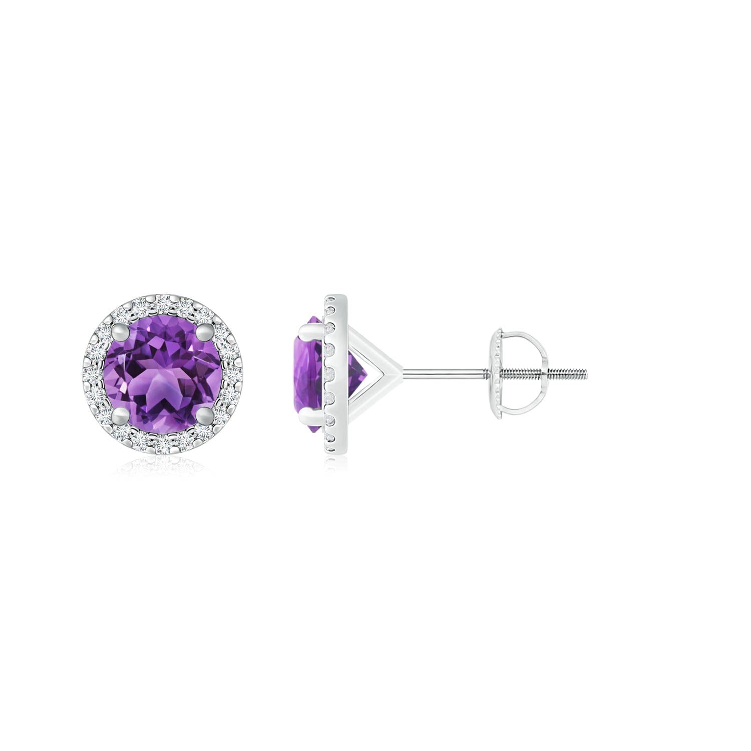 Angara Natural Amethyst Halo Earrings for Women - 14K Solid Gold/Platinum February Birthstone Jewelry | Elegant Gift for Her, Birthday, Wedding & Anniversary | Perfect for Evening Parties, Date Nights & Special Occasions