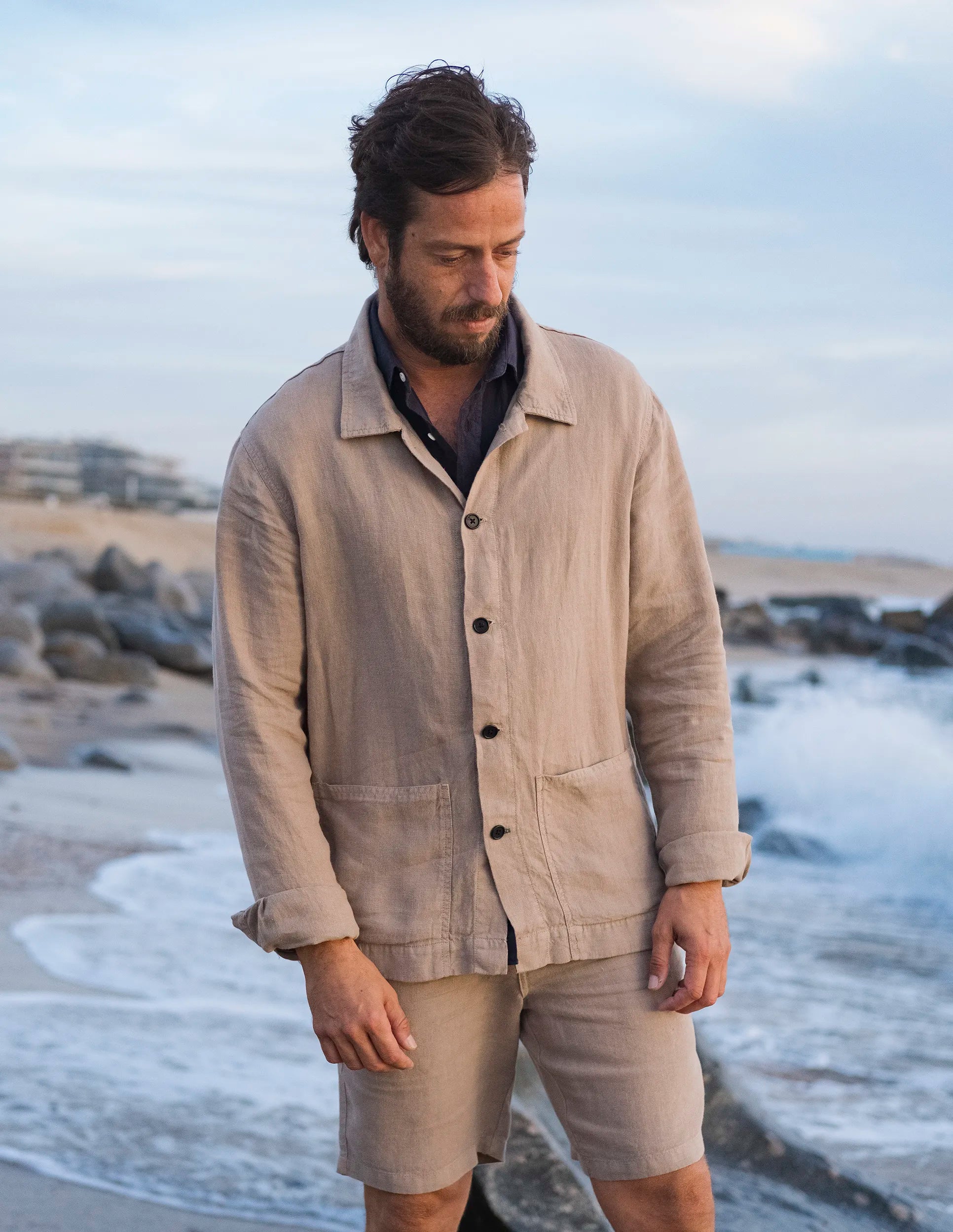Stylish Overshirt Linen Ilha Desert - Lightweight Linen Shirt Jacket for Men & Women | Perfect for Casual Outings, Beach Cover-ups & Summer Layering