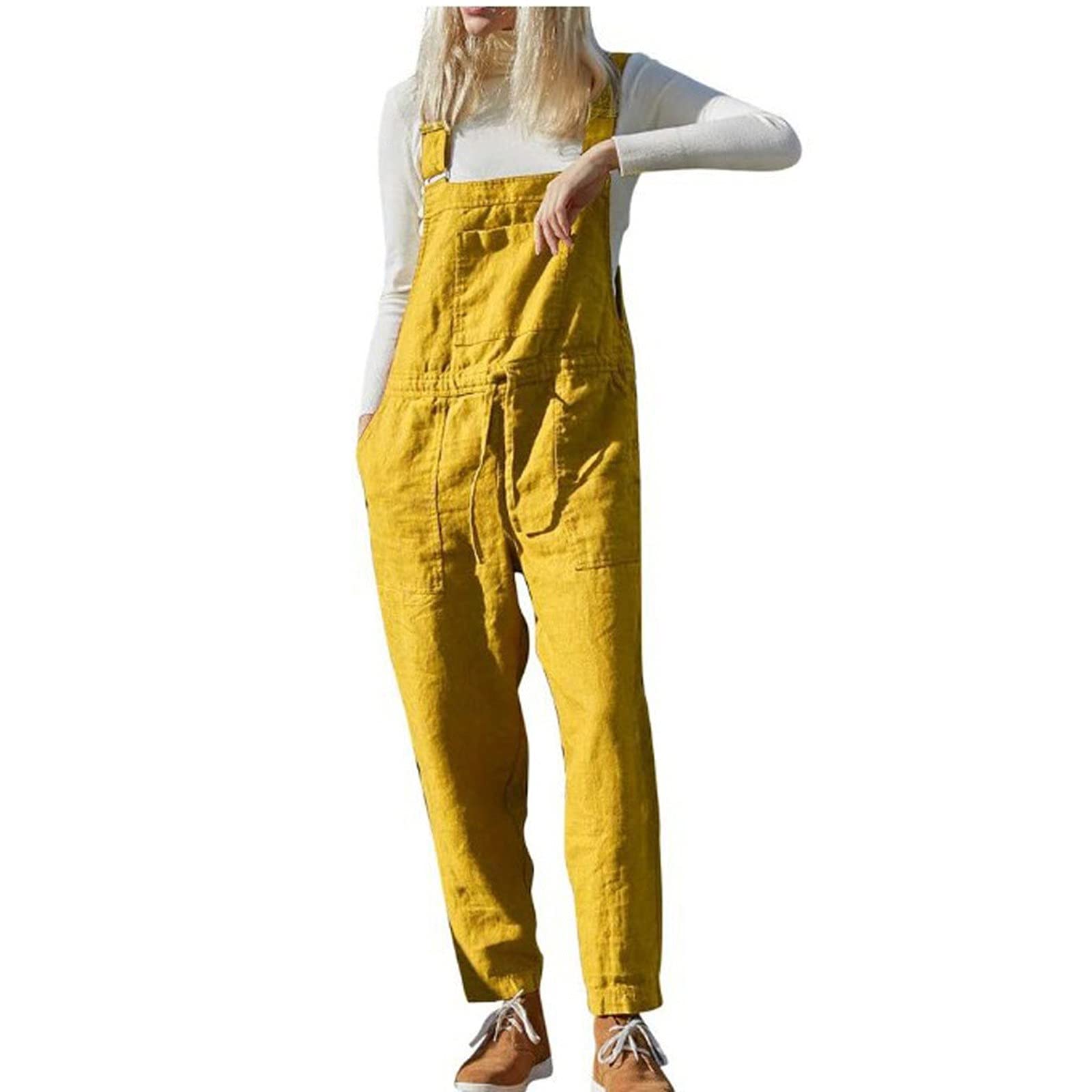 PEGONE Women's Long Fashionable Casual Loose Classic Jumpsuit With Pocket Suspenders - Stylish Outfit for Work, Travel & Everyday Wear