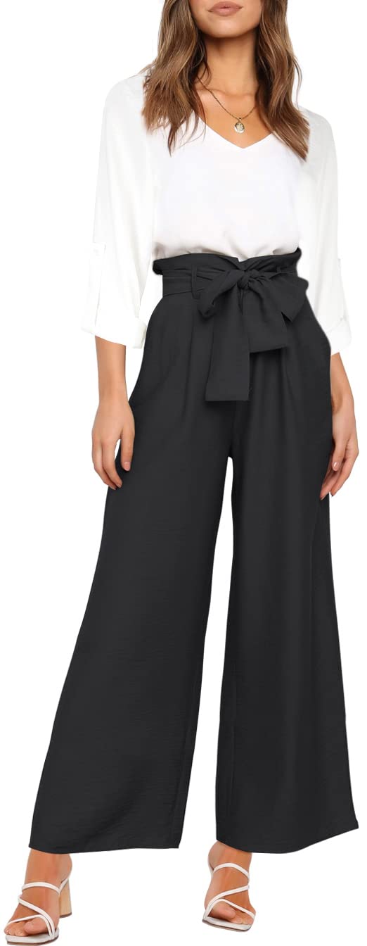 FANCYINN Women's 2-Piece Outfit Set - V-Neck Long Sleeve Blouse & High Waisted Paper Bag Pants with Belt | Casual Office Wear & Spring Fashion Outfits