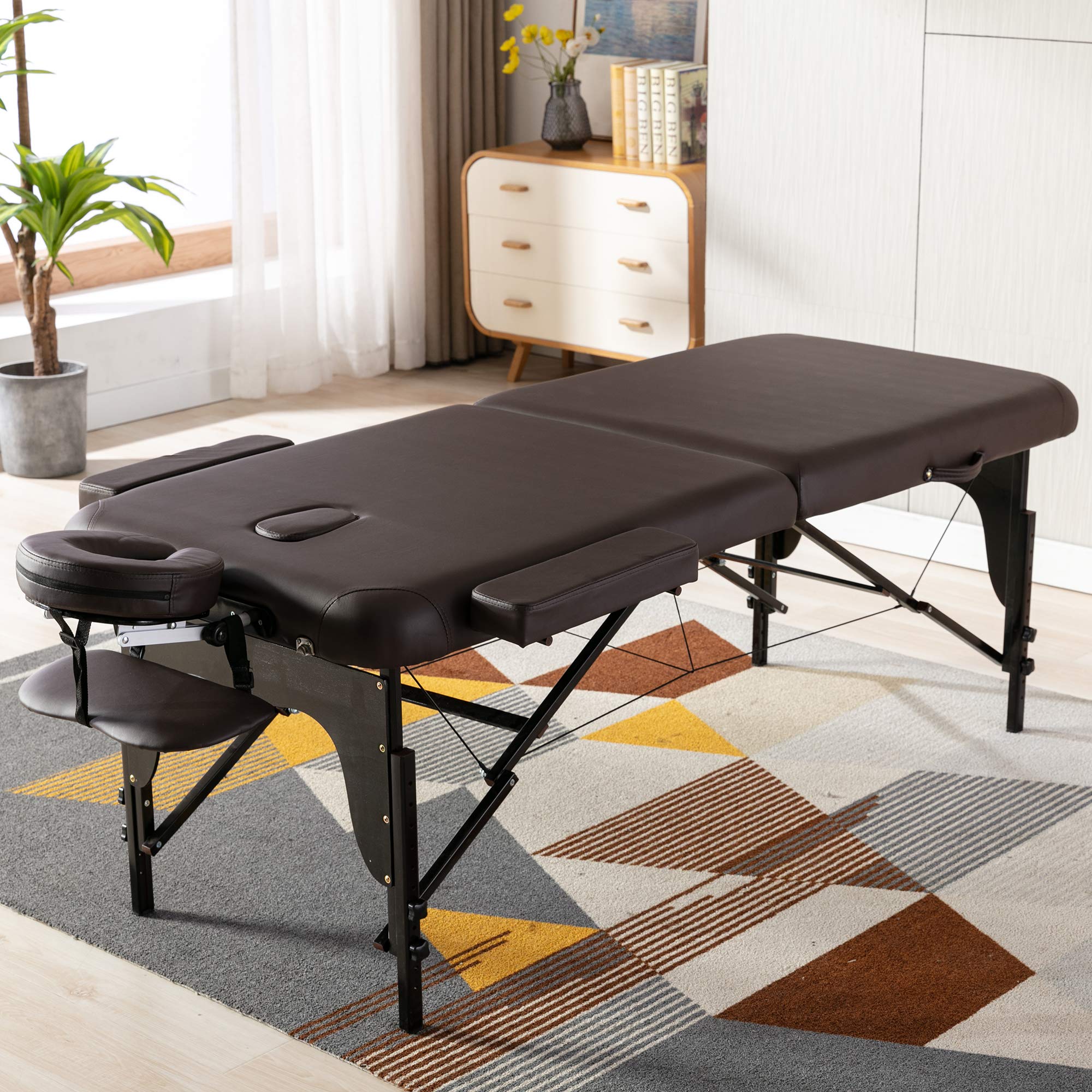 Portable Folding Massage Table - Adjustable 2-Section Wooden Spa Bed with PU Leather for Professional Estheticians - Perfect for Traveling Massage Therapists & Home Spa Treatments