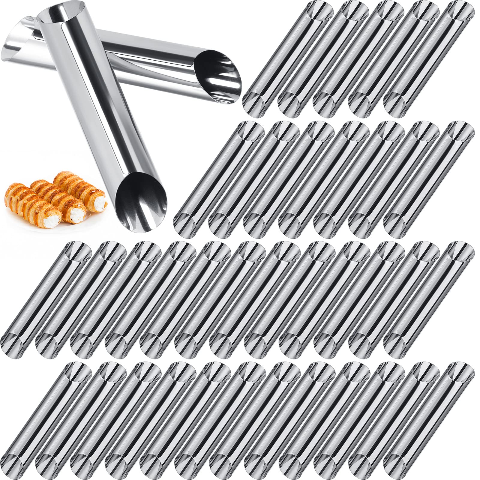 Yexiya 50 Pcs Stainless Steel Cannoli Tubes & Cream Horn Molds - Non Stick Danish Pastry Forms for Baking Croissant Shells, Cookie Dough & Cream Rolls | Perfect for Home Bakeries, Italian Desserts & Professional Pastry Making