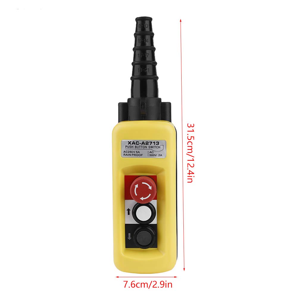 Health Gear Hoist Control System - Crane Chain Hoist Push Button Switch with Emergency Stop | Lifting Pendant Controller for Warehouse, Construction & Industrial Use