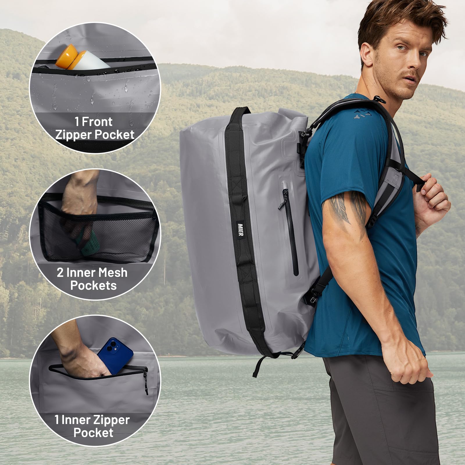 MIER Large Waterproof Duffel Bag Rolltop Dry Backpack - 60L/80L Durable Travel Duffle for Kayaking, Rafting, Boating, Swimming, Camping, Gym & Beach - Perfect for Outdoor Adventures & Water Sports