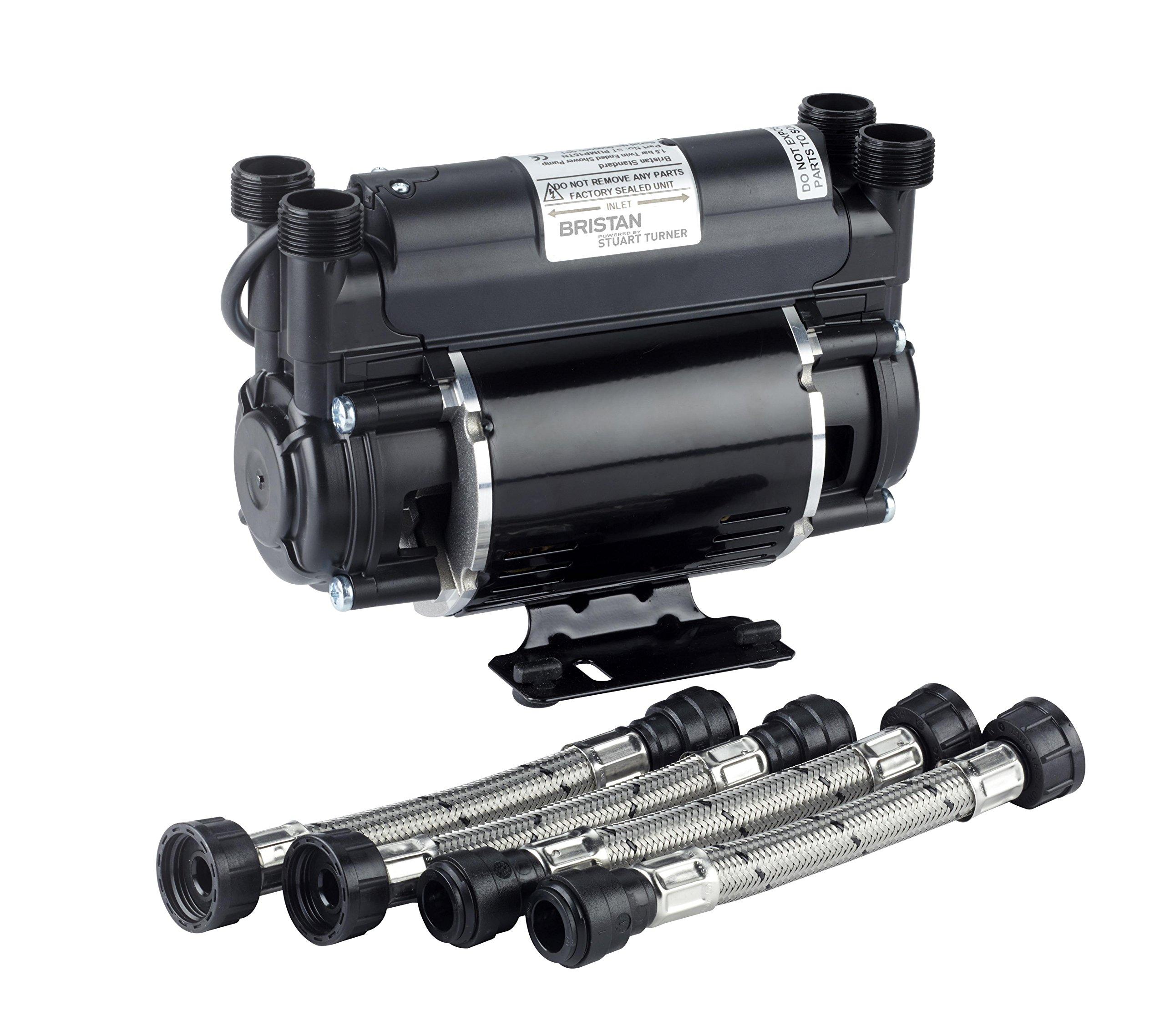 1.5 Bar ST PUMP15TN Twin Ended Shower Pump - High Pressure Water Booster for Home Bathroom (Black) | Perfect for Low Pressure Showers & Multi-Bathroom Homes
