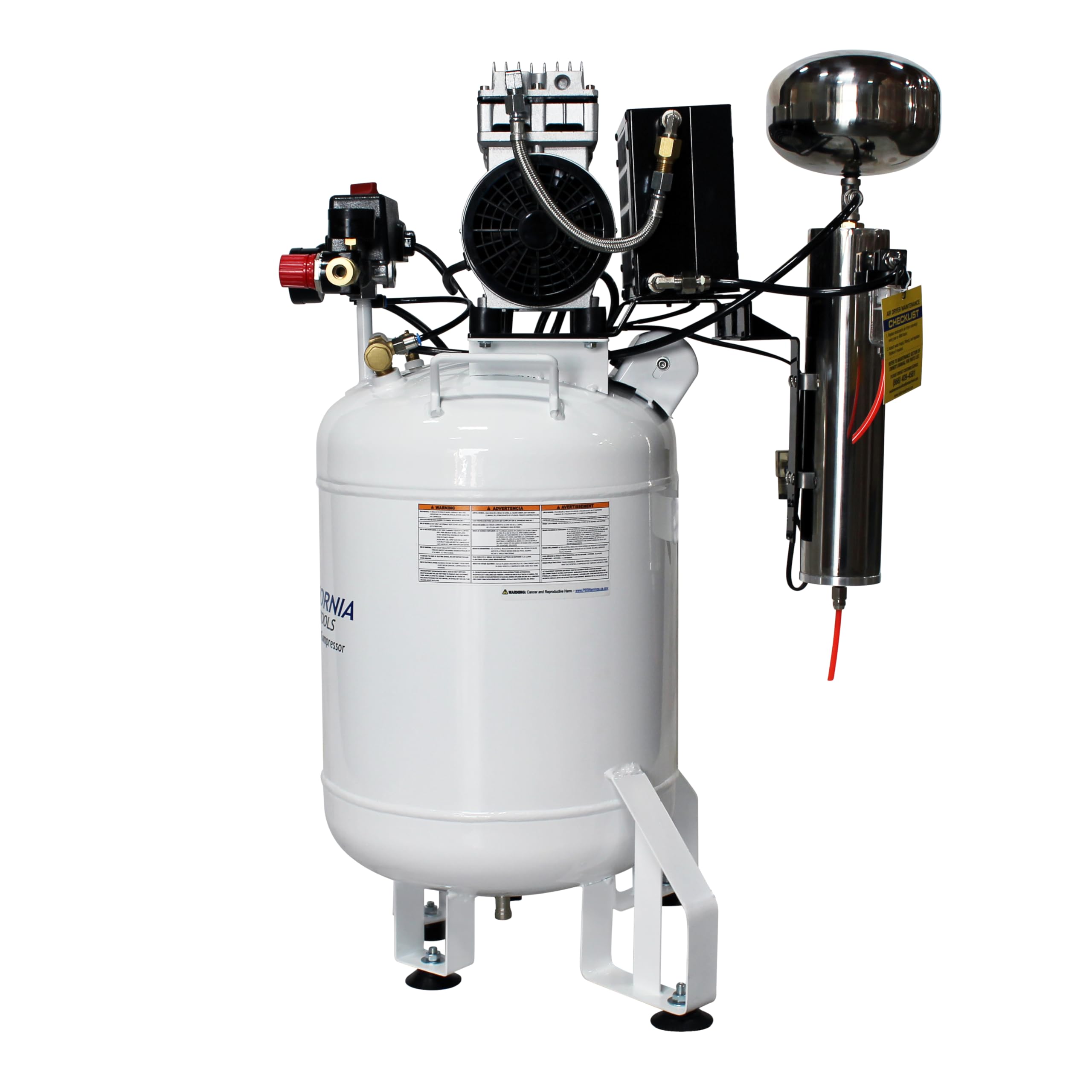 California Air Tools 10010DC Ultra Quiet & Oil-Free 1.0 HP 10-Gallon Steel Tank Air Compressor with Air Drying System - White | Perfect for Home Workshops, DIY Projects & Professional Use