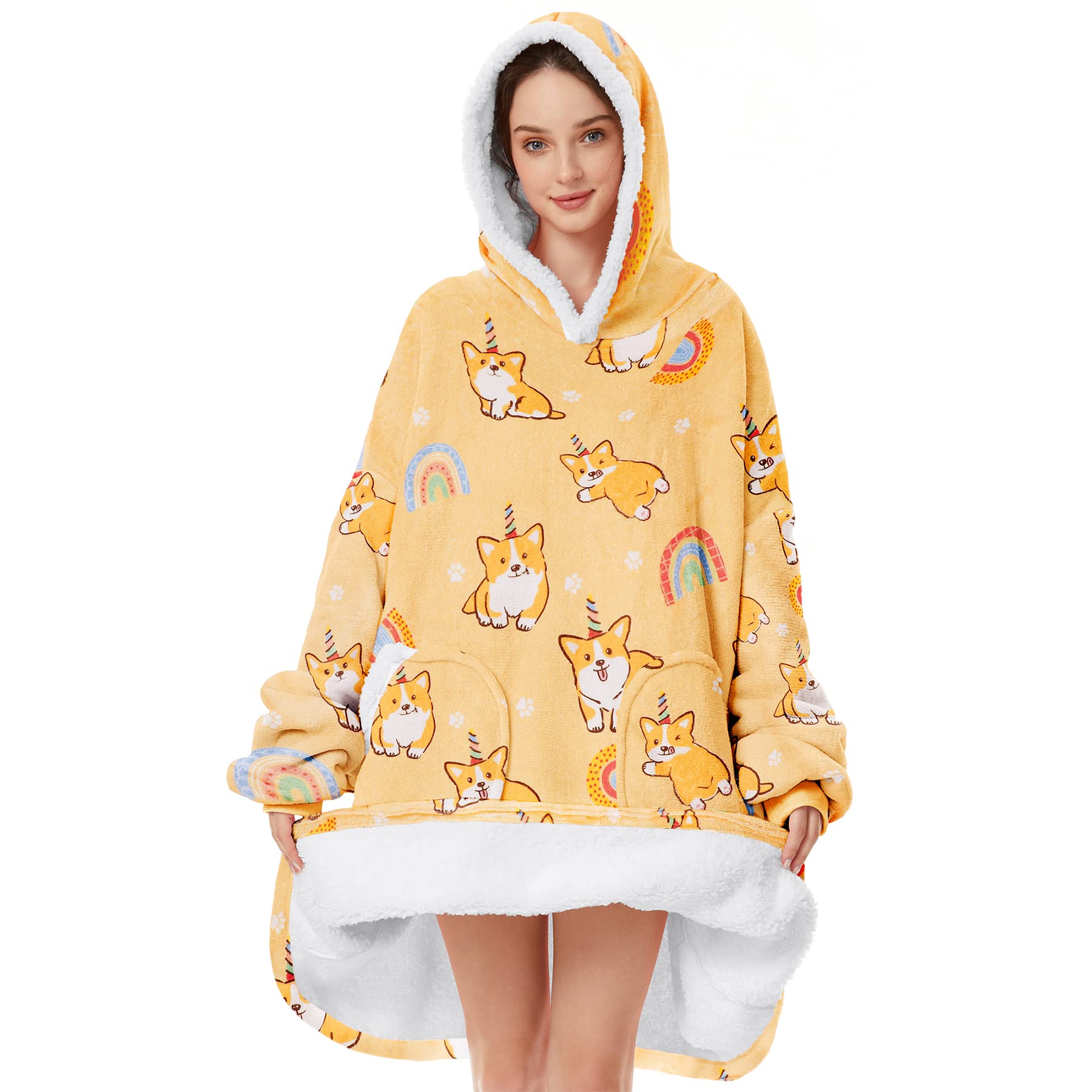 Zando Wearable Blanket Hoodie for Kids & Adults - Oversized Sherpa Fleece Sweatshirt | Cozy Gift for Family Movie Nights, Camping & Lounge Wear