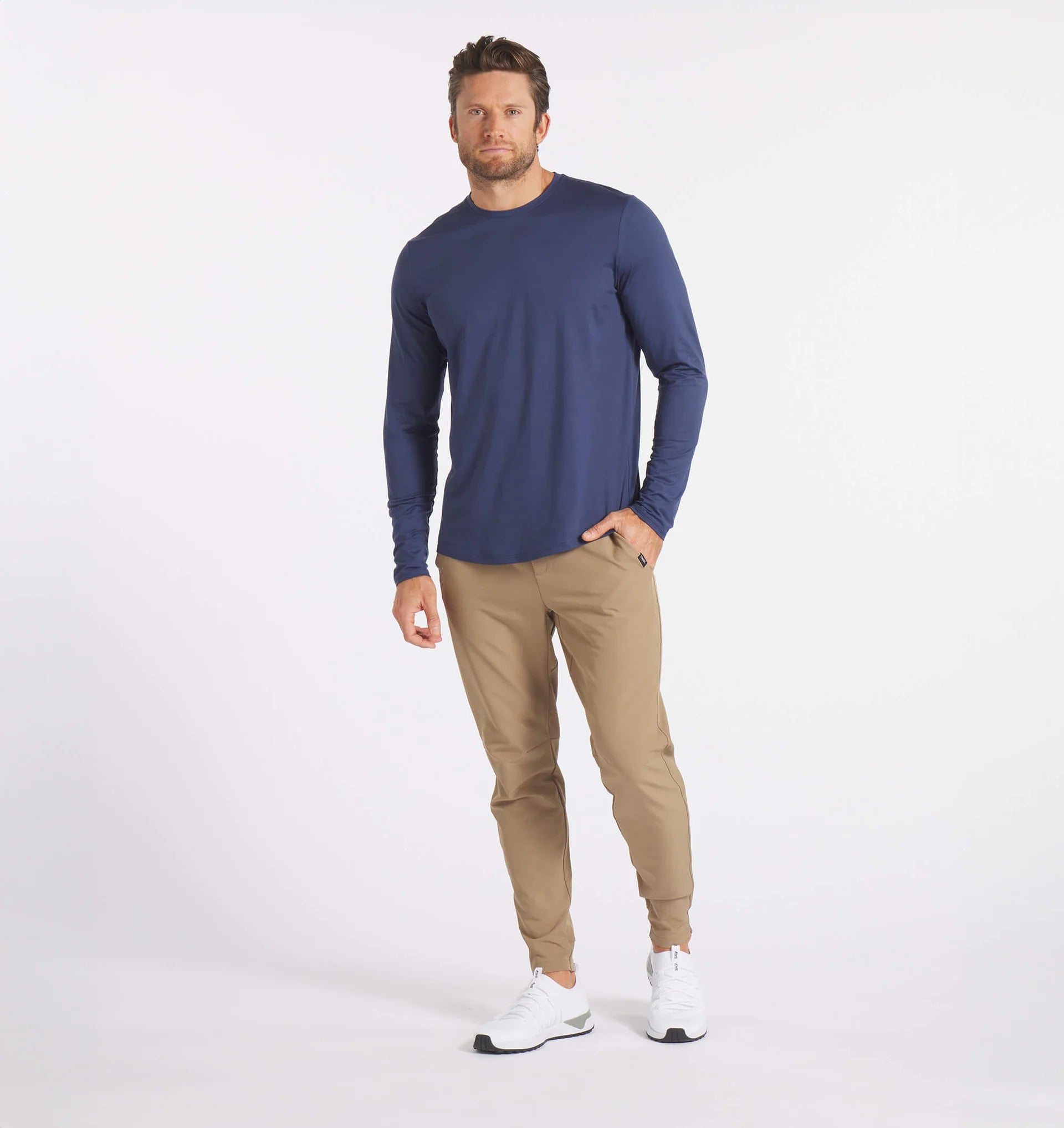 Men's Ultra Long Sleeve T-Shirt - Soft Cotton Comfort Fit (Harbor Blue) | Casual Wear, Layering & Outdoor Activities