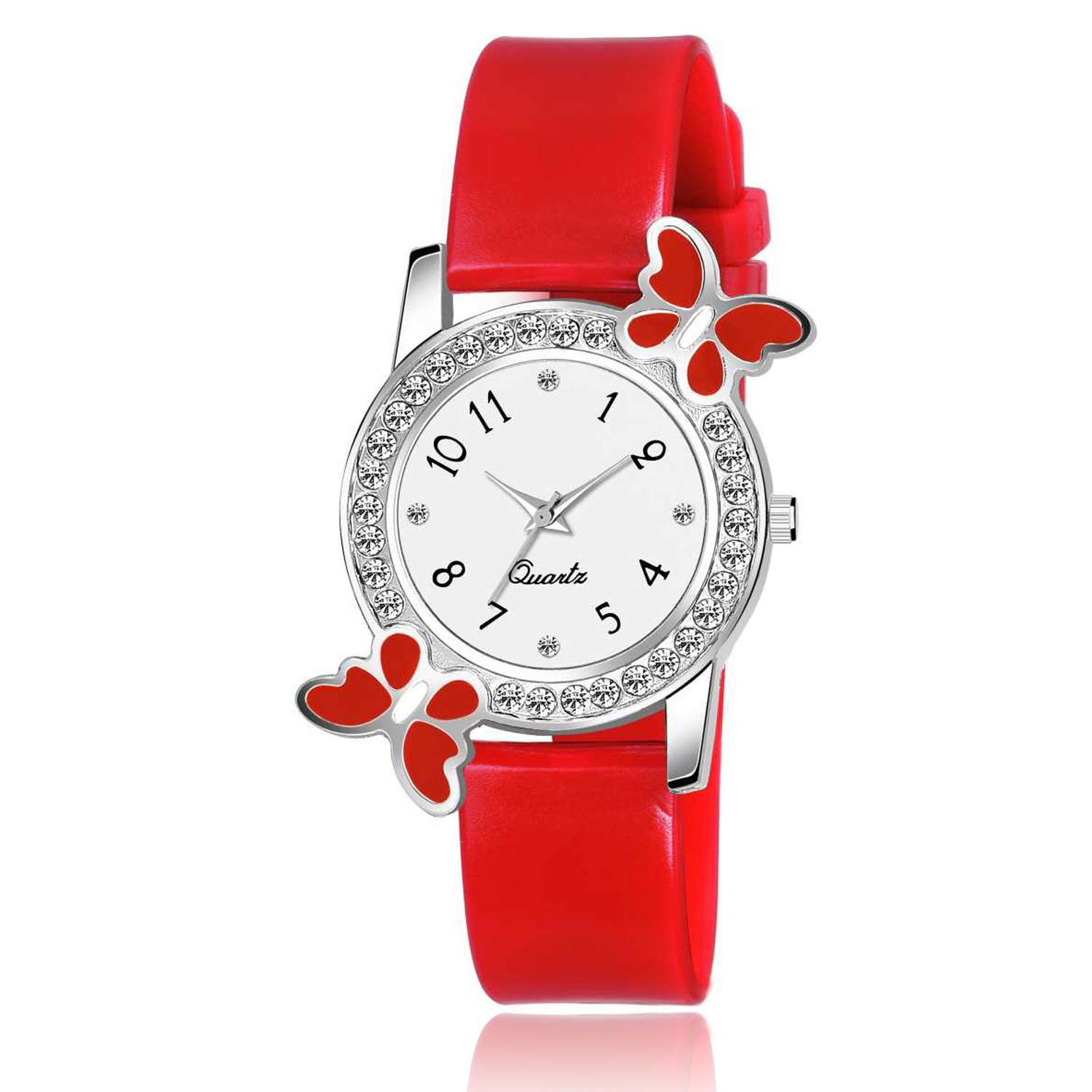 HIRA Red and Pink Butterfly Diamond Dial Women's & Girl's Watches Set - Elegant Fashion Watch for Daily Wear, Parties, and Special Occasions