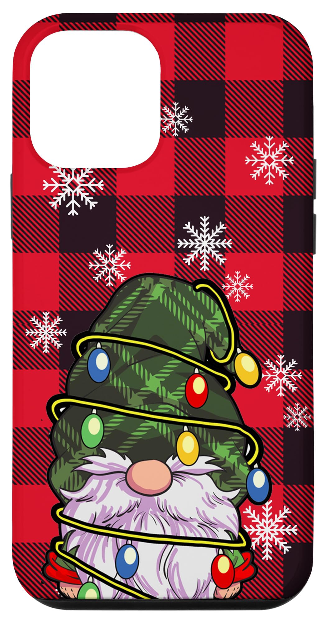 iPhone 12 Mini Christmas Gnome Phone Case - Festive Red Buffalo Plaid with LED Lights | Perfect Holiday Gift for Christmas & Winter Celebrations