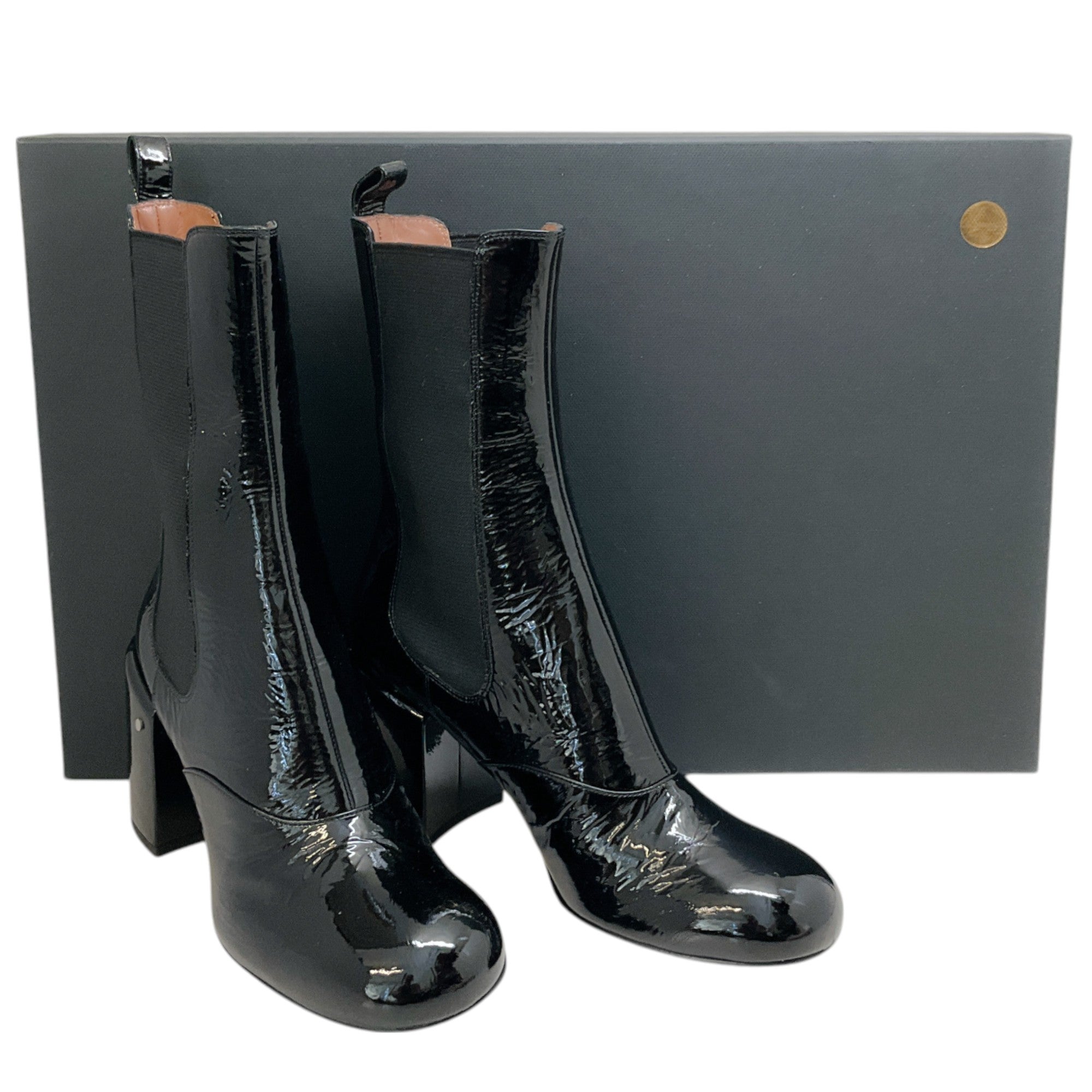 Laurence Dacade Black Patent Leather Elen Boots - Women's Fashion Knee High Boots for Party, Night Out & Winter Wear