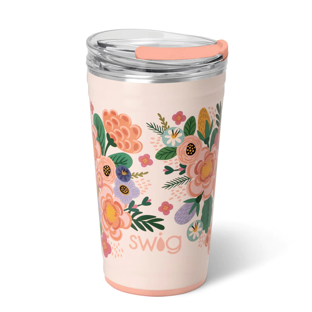 Swig Life Full Bloom 24oz Insulated Tumbler - Double Wall Vacuum Stainless Steel Party Cup for Iced Coffee, Smoothies & Cocktails - Perfect for Beach Parties, BBQs & Outdoor Gatherings