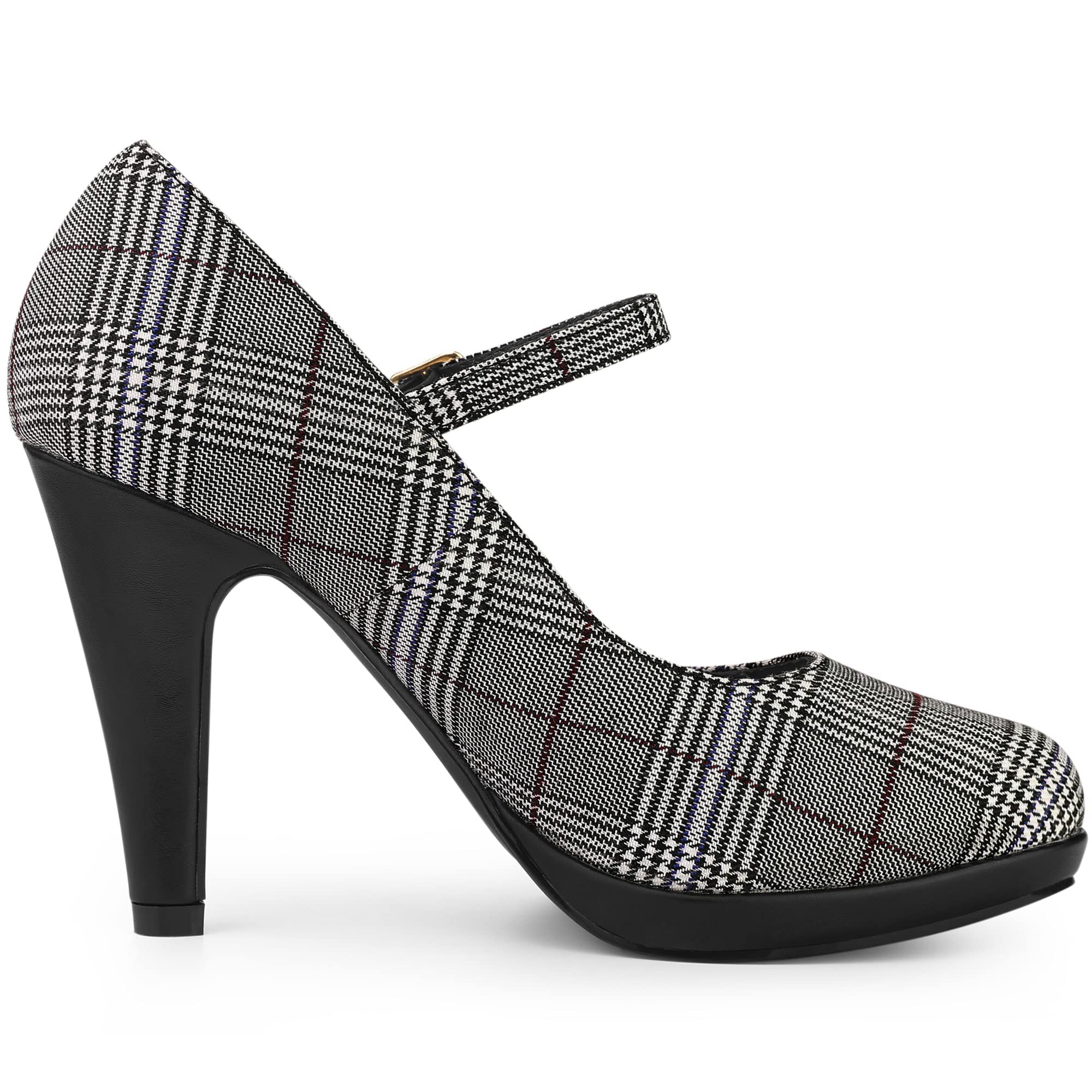 Allegra K Women's Houndstooth Print Platform Stiletto Heels Mary Jane Pumps - Elegant Dress Shoes for Work, Party & Special Occasions