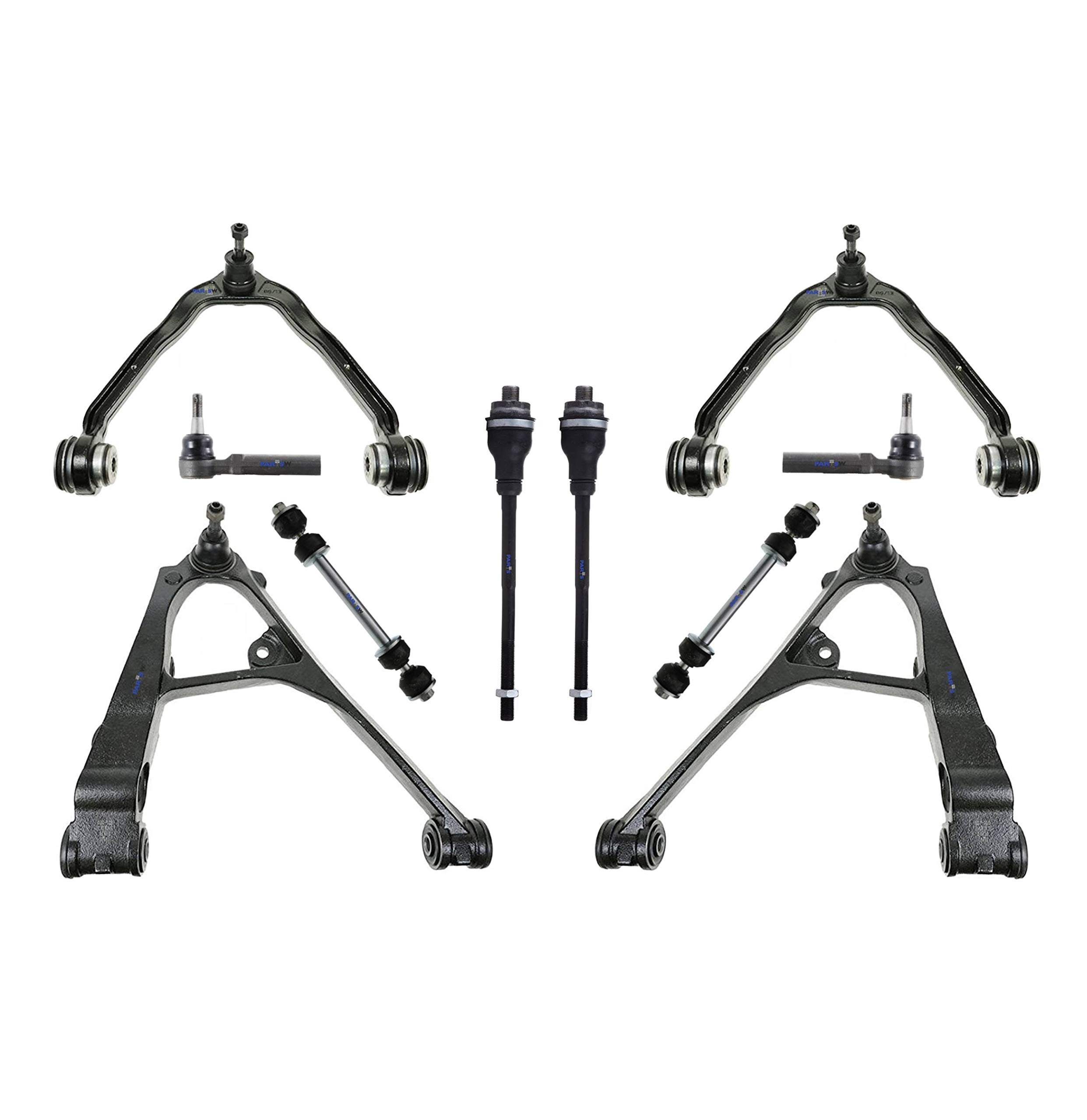 10-Piece Front End Suspension Kit for Cadillac Escalade 2002-2006, Chevrolet Avalanche 1500 2002-2006, GMC Yukon 2000-2006 - Upper & Lower Control Arms, Tie Rod Ends, Sway Bar Links - Perfect for Off-Roading, Daily Driving & Vehicle Maintenance