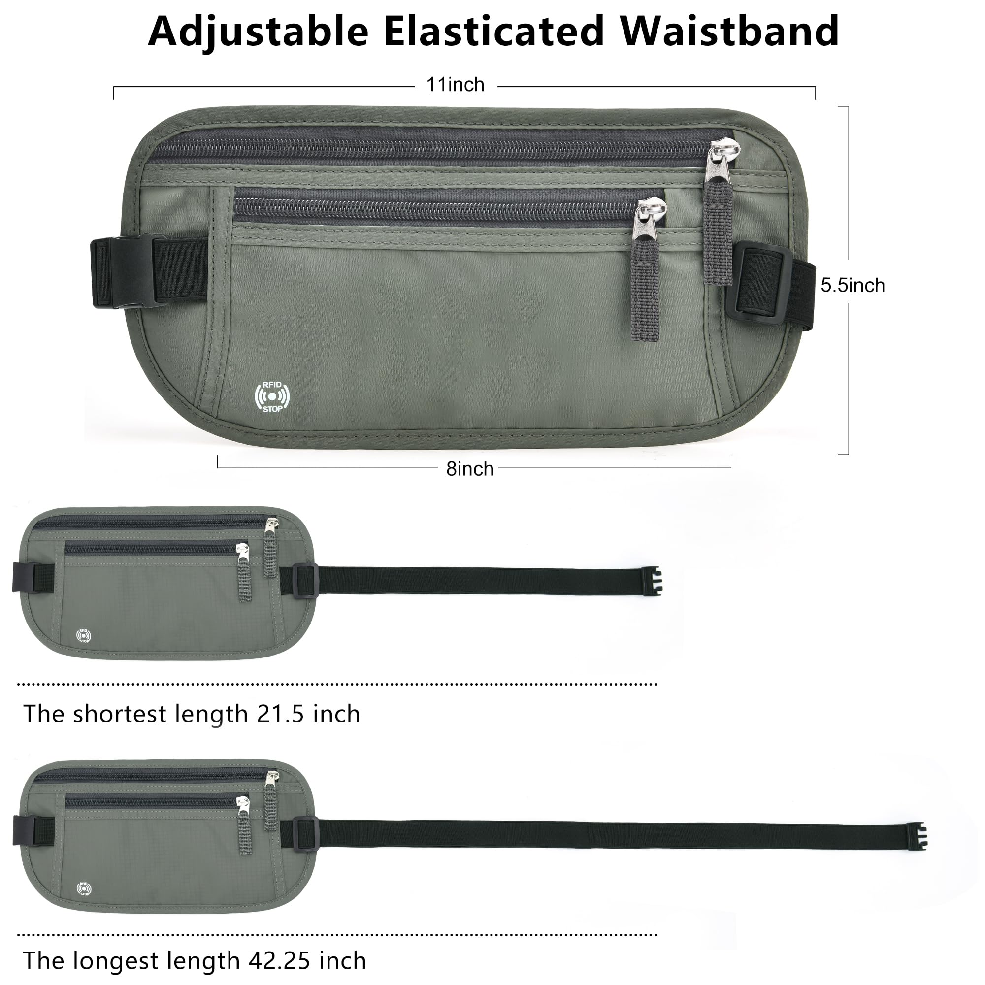 RFID Blocking Travel Money Belt & Passport Holder - Slim Anti-Theft Waist Wallet for Men & Women - Secure Cash, Credit Cards & Travel Essentials (Army Green) - Perfect for Airports, Sightseeing & International Trips