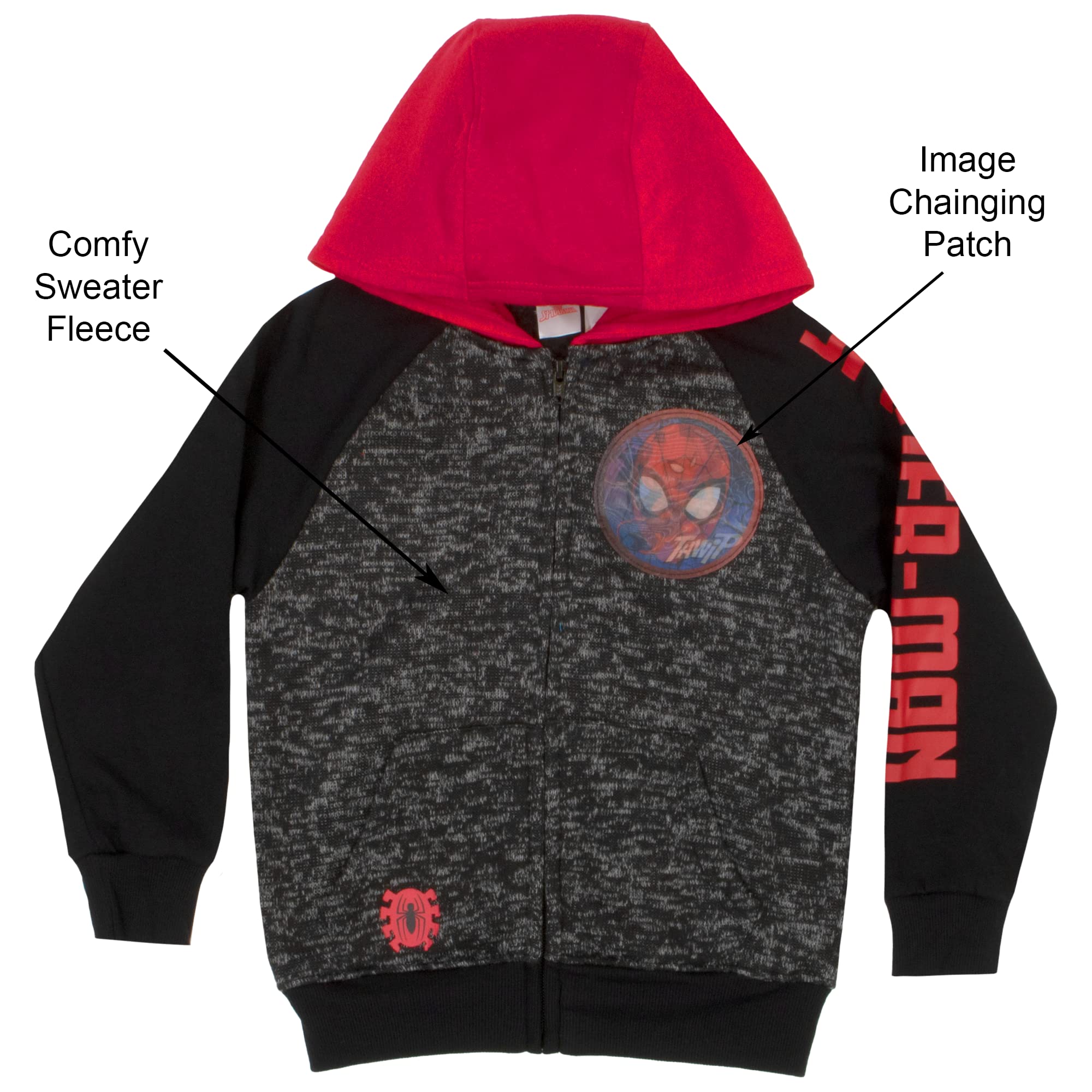 Marvel Spider-Man Boys 3-Piece Fleece Pajama Set - Zip-Up Hoodie, T-Shirt & Pants Bundle | Soft & Warm Kids Sleepwear for Winter Nights & Superhero Costume Play
