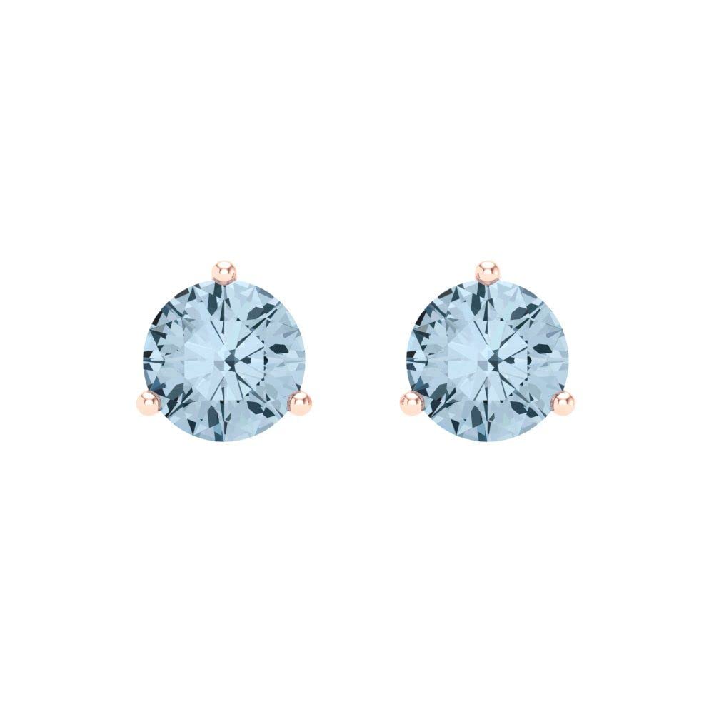 1.94cttw Natural Light Sea Blue Aquamarine Stud Earrings for Women & Men - Round Cut Solitaire Martini Setting in 14k Rose Gold with Screw Back - Perfect for Weddings, Parties & Everyday Elegance