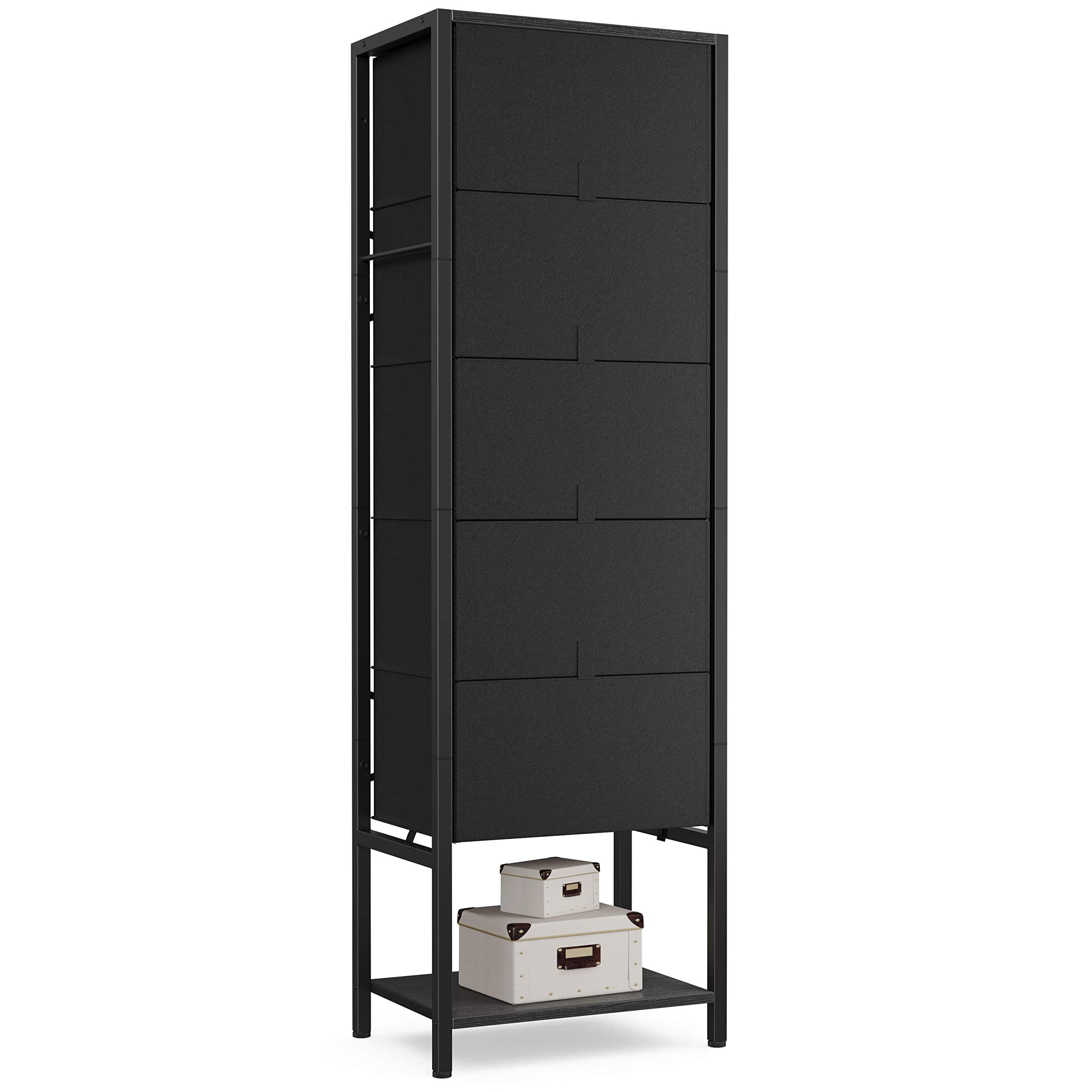 CubiCubi 5-Drawer Tall Dresser for Bedroom - Oxford Fabric Storage Organizer with Steel Frame & Wood Top (Dark Black) - Perfect for Closet, Hallway, Living Room & College Dorm Organization