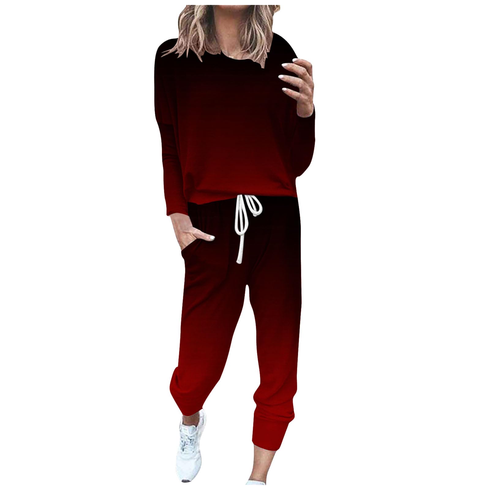 Jxsoyen Women's 2-Piece Lounge Set - Crewneck Long Sleeve Top & Drawstring Jogger Pants Tracksuit Outfit | Comfortable Casual Wear for Home, Yoga, Running Errands & Relaxation