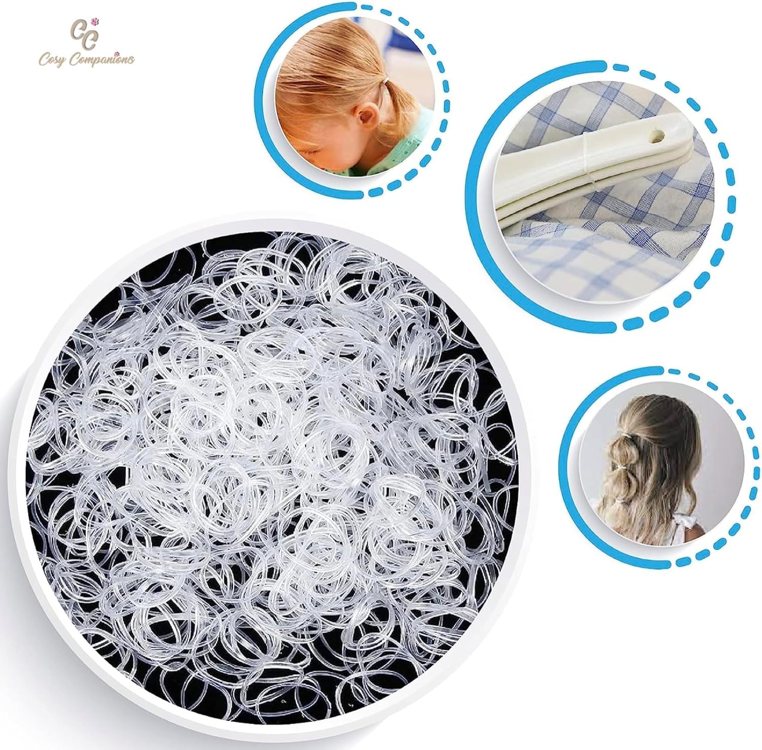 Cosy Companions™ 250-Pack Clear Elastic Hair Bands - Invisible Hair Ties for Women & Girls - No-Slip Small Rubber Bands for Ponytails, Braids & Bun Hairstyles - Perfect for School, Work & Daily Use