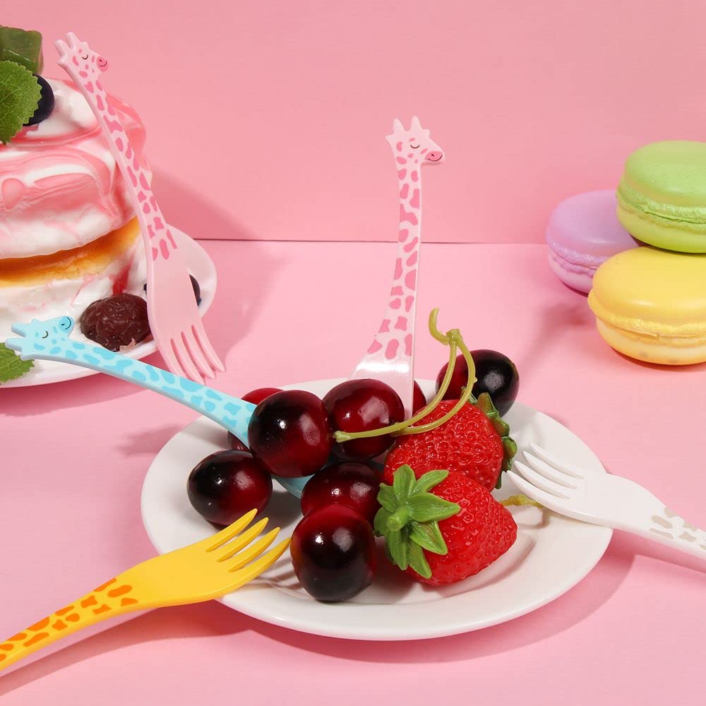 HomeSoGood 12Pcs Giraffe Fruit Forks - Mini Cartoon Snack & Dessert Picks for Cakes, Fruits, Salads, Cocktails | Perfect for Parties, Picnics, Kids Snacks & Home Entertaining