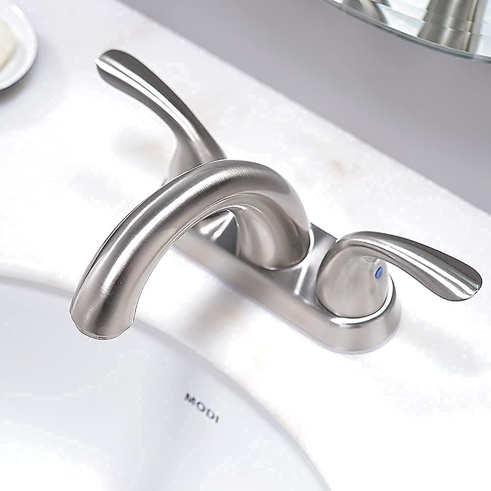 Phiestina 4 Inch Centerset Bathroom Sink Faucet - 2 Handles, Lead-Free, Includes Copper Pop-Up Drain & Supply Lines - Perfect for Modern Bathroom Renovations & Small Space Vanities