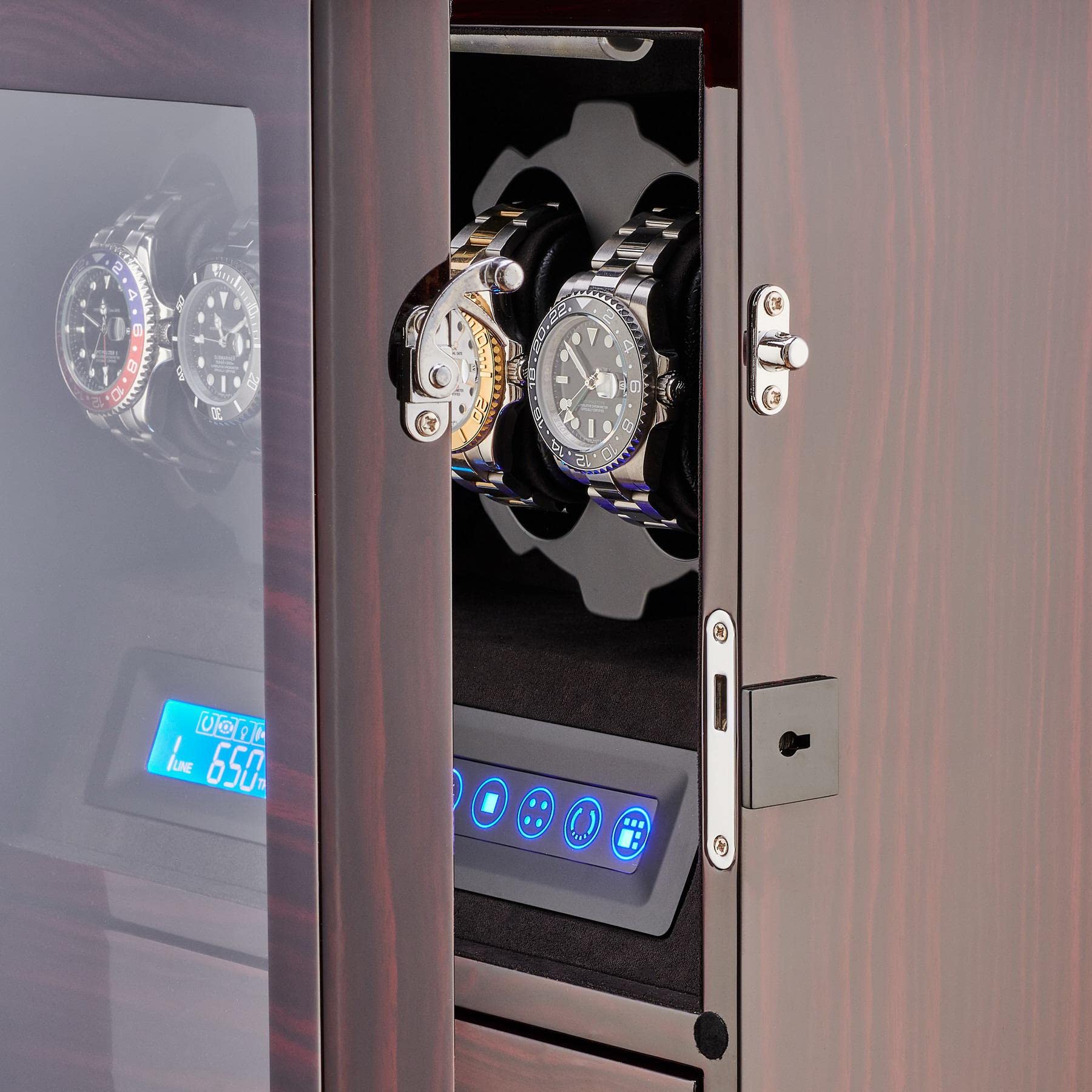 4 Watch Winder Box with 5 Watch Storage - Automatic Winder with LCD Display, Touch Control & LED Interior Light - Perfect for Watch Collectors & Luxury Watch Storage