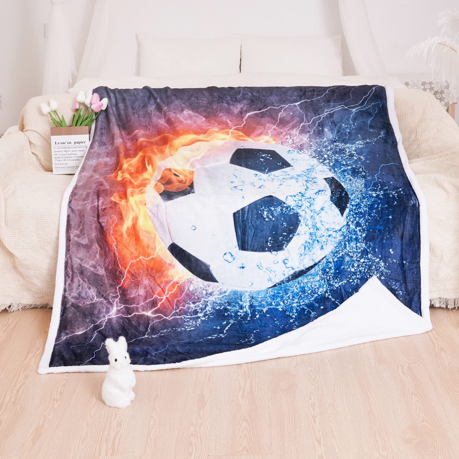 Premium Soccer Themed Flannel Throw Blanket - Super Soft 50x60 Inch for Kids, Bed, Sofa & Office - Perfect for All Seasons & Cozy Moments