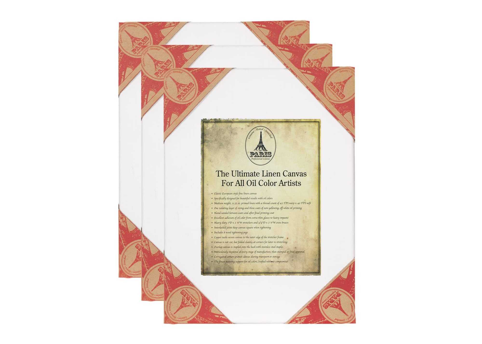 Premium Heavy Duty European Style Linen Canvas 3-Pack - 16x20