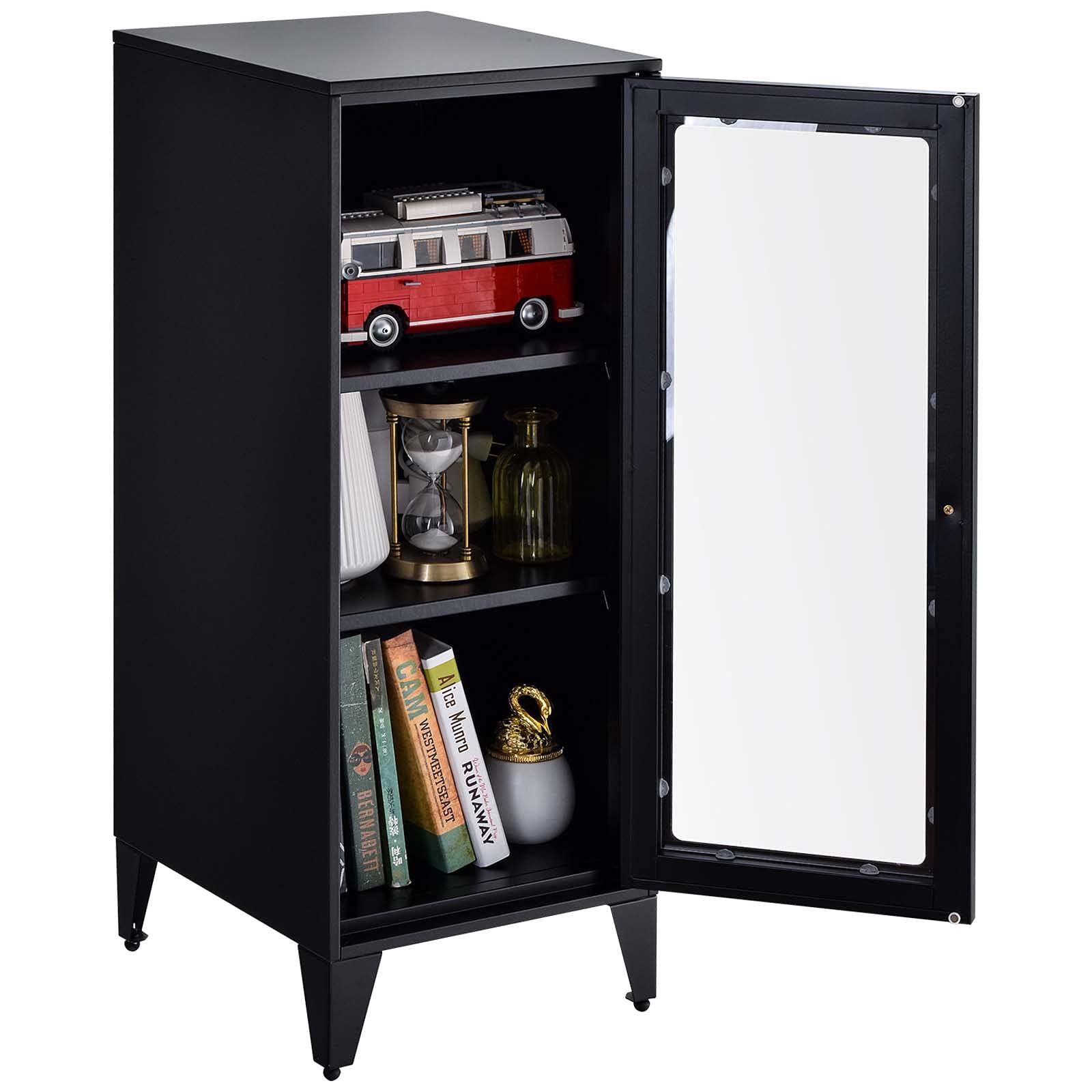 Metal Storage Cabinet with 2 Adjustable Shelves & Glass Door - 3-Tier Home Office File Cabinet, Free Standing Floor Cabinet for Living Room, Bathroom, Bedroom - White & Black Options - Perfect for Organizing Documents, Towels & Home Decor
