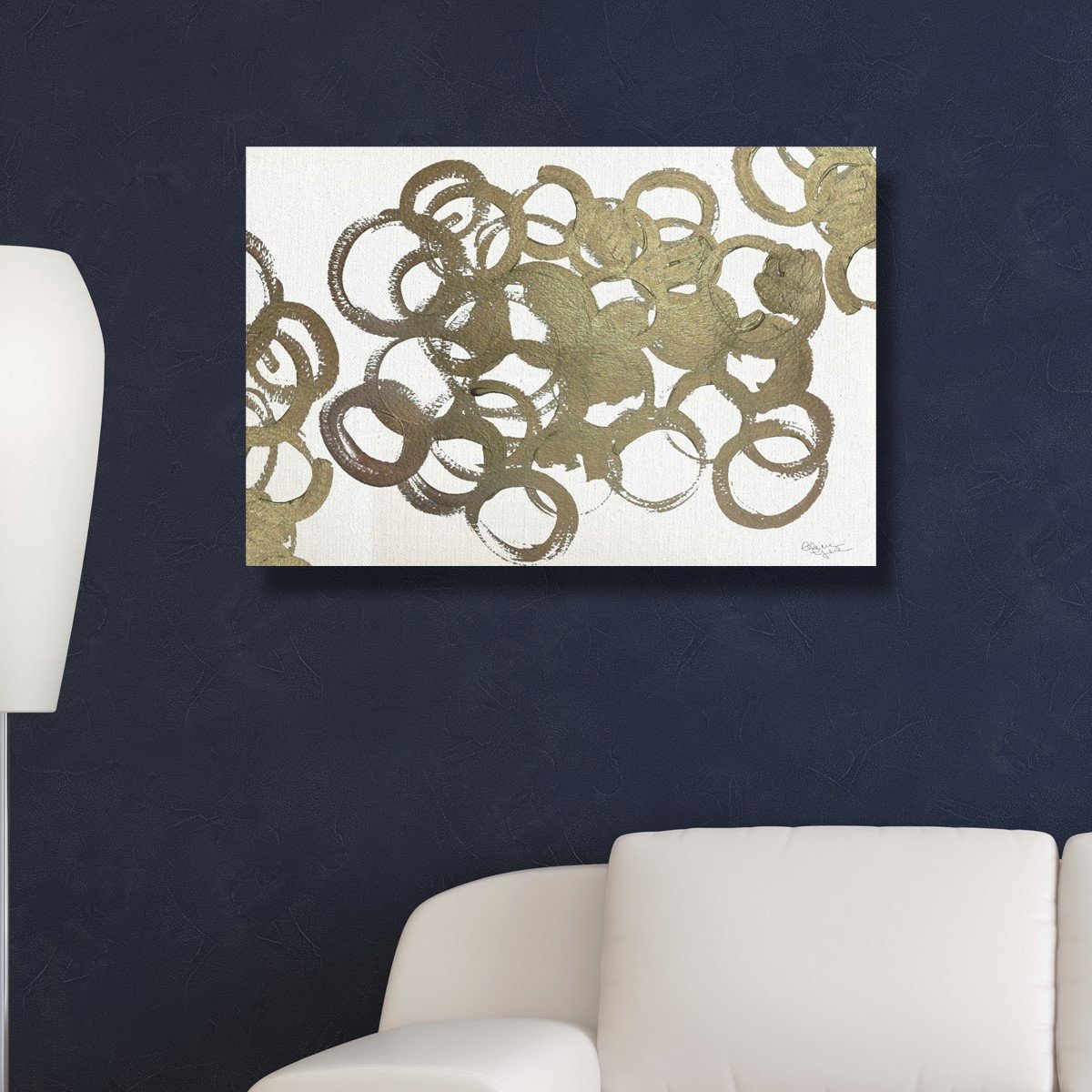 Abstract Wall Art Canvas Print 'De Gala' - 36x24 Inch Gold & White Modern Home Decor | Perfect for Living Room, Bedroom & Office Decoration