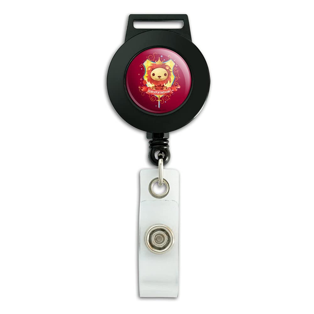 Harry Potter Gryffindor Crest Retractable ID Badge Holder - Chibi Style Lanyard with Reel for Work, School, and Convention Security Access