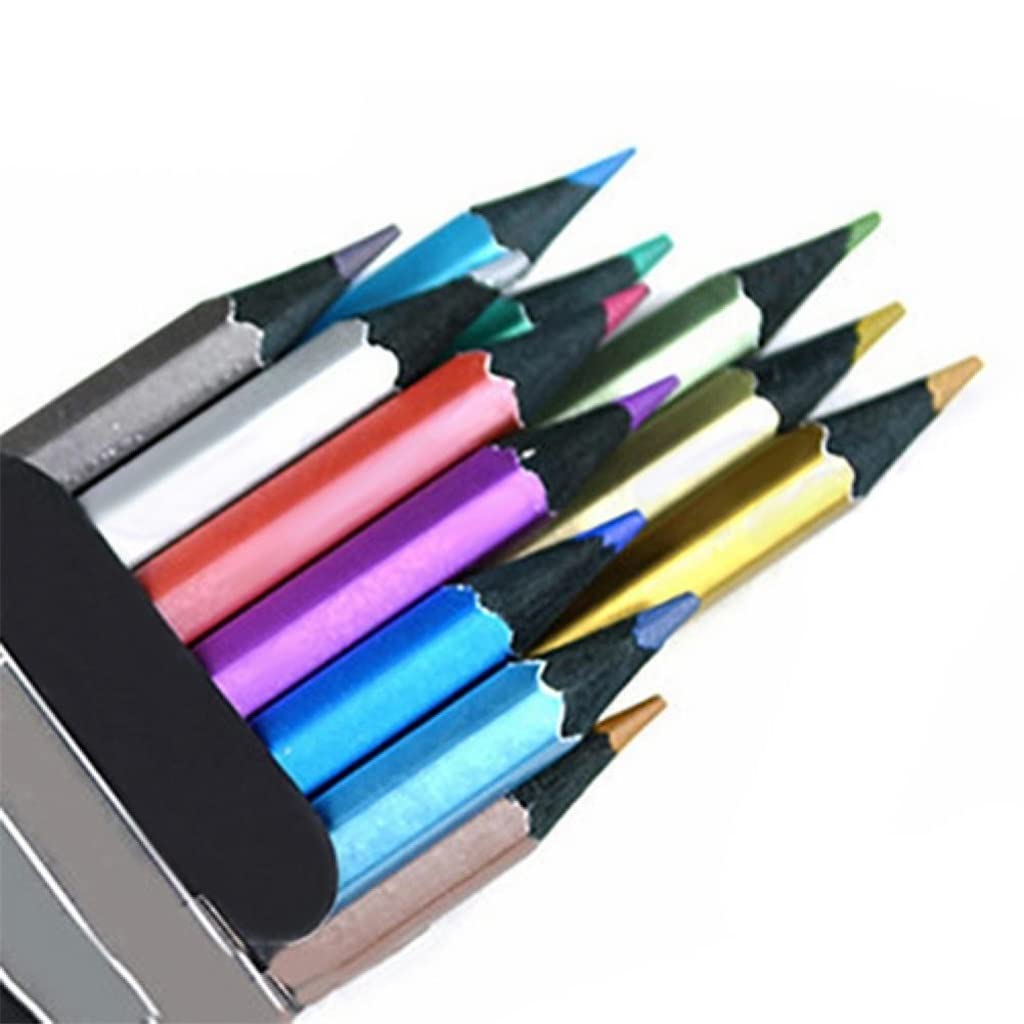 12Pcs Metallic Colored Drawing Pencils Set - Vibrant 12 Color Sketching & Painting Pencils for Artists, Students & Hobbyists - Perfect for Sketching, Coloring Books, DIY Crafts & Art Projects