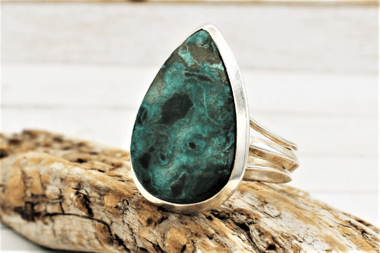 Natural Chrysocolla Gemstone Ring Size 8 - Handmade Sterling Silver Jewelry for Women - Perfect for Everyday Wear, Meditation & Spiritual Healing