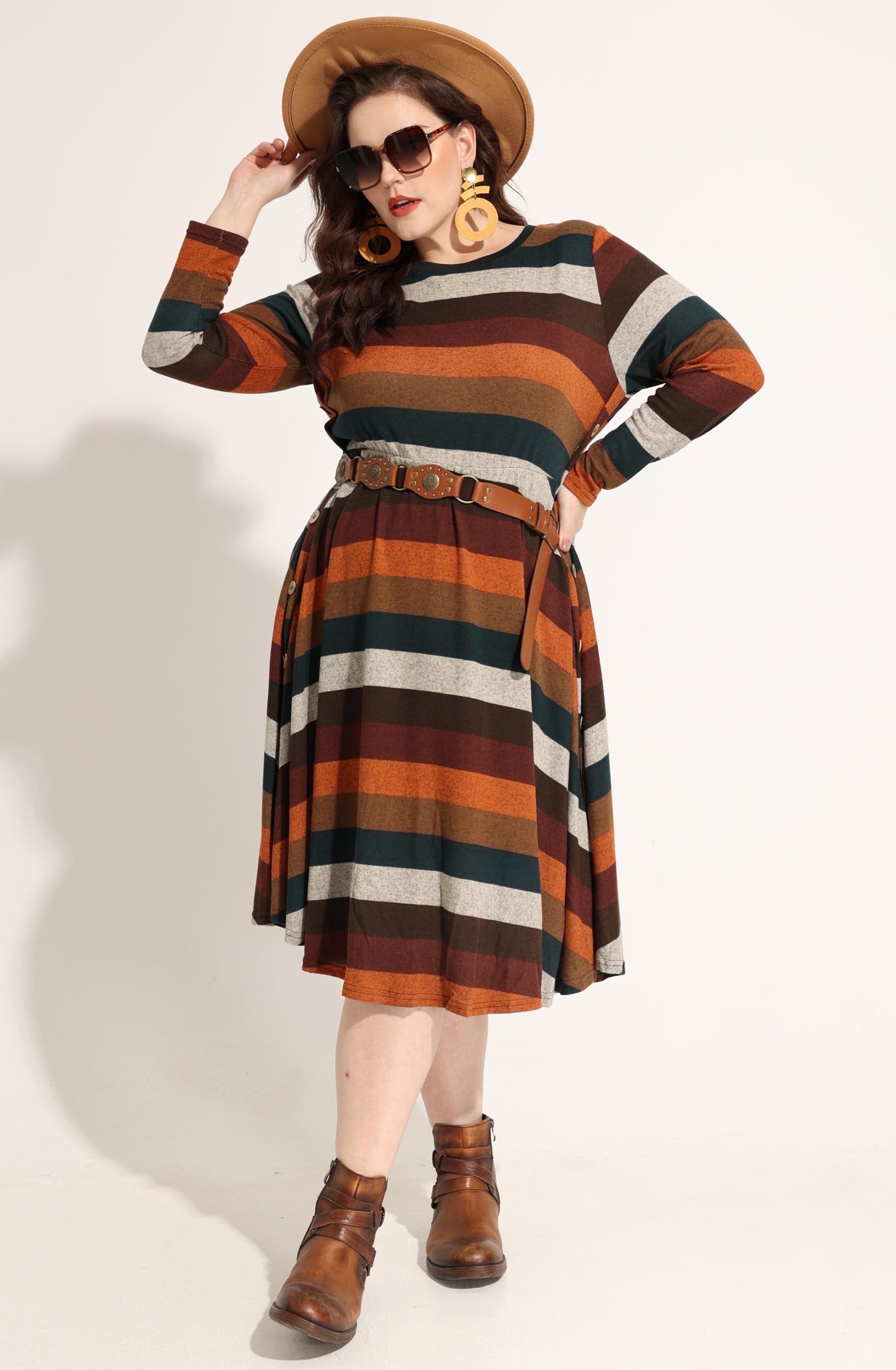 **Plus Size Dresses for Women - CARCOS Long Sleeve Crew Neck & V-Neck Knee-Length Dresses with Pockets (XL-5XL) | Perfect for Fall & Winter, Office Wear, Casual Outfits, and Special Occasions**