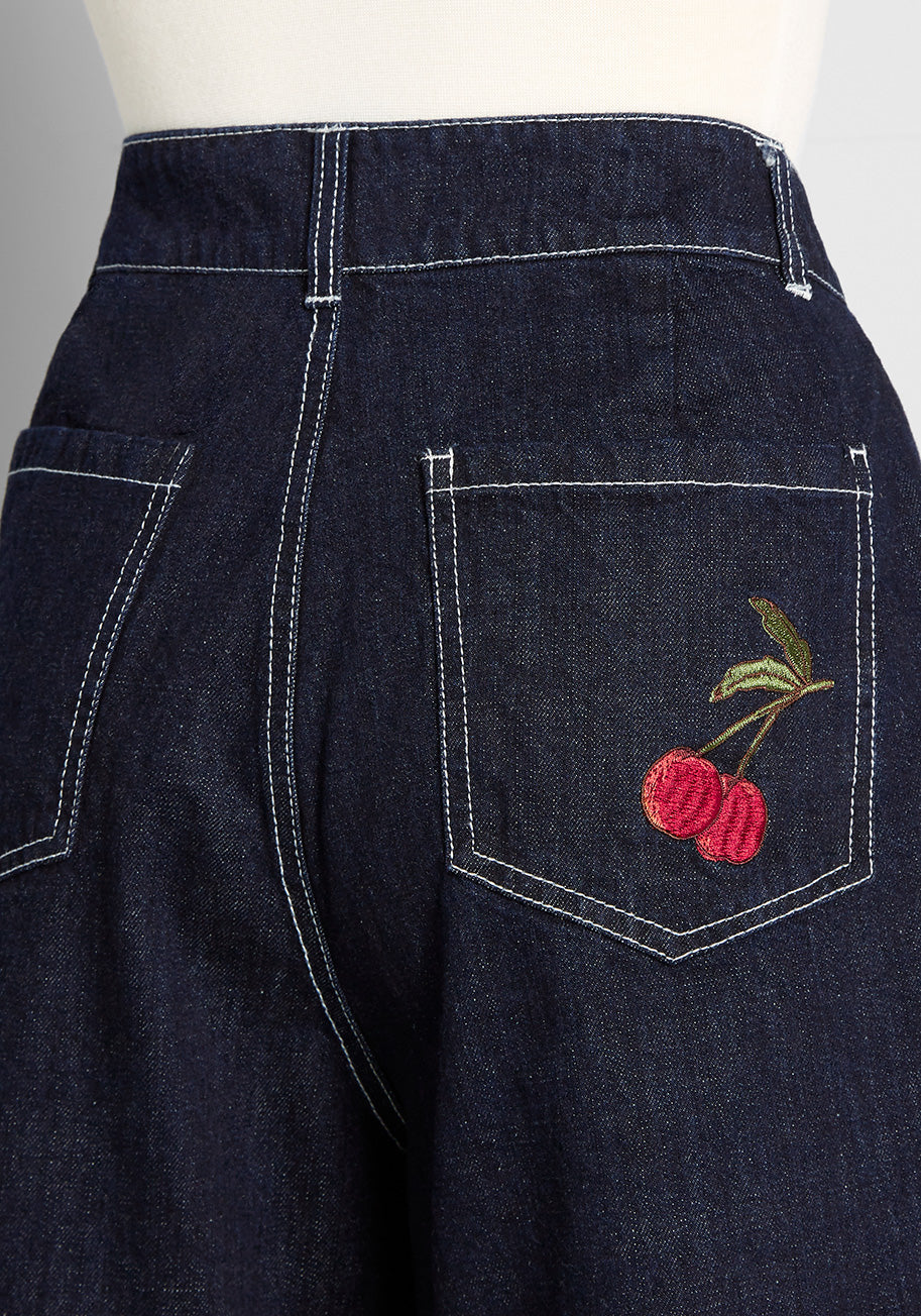 Cheeky Cherries High Rise Denim Shorts for Women - Trendy Distressed Denim Shorts with Stretch Comfort - Perfect for Summer Outfits, Beach Vacations & Casual Wear