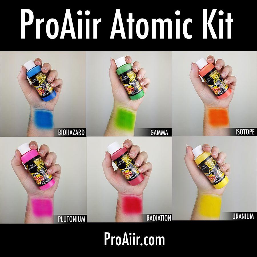 Atomic Colors 6 Pack ProAiir Hybrid UV Makeup Set - 1oz Waterproof Long-Lasting Makeup Kit for Face & Body - Perfect for Halloween, Cosplay, Raves & UV Parties