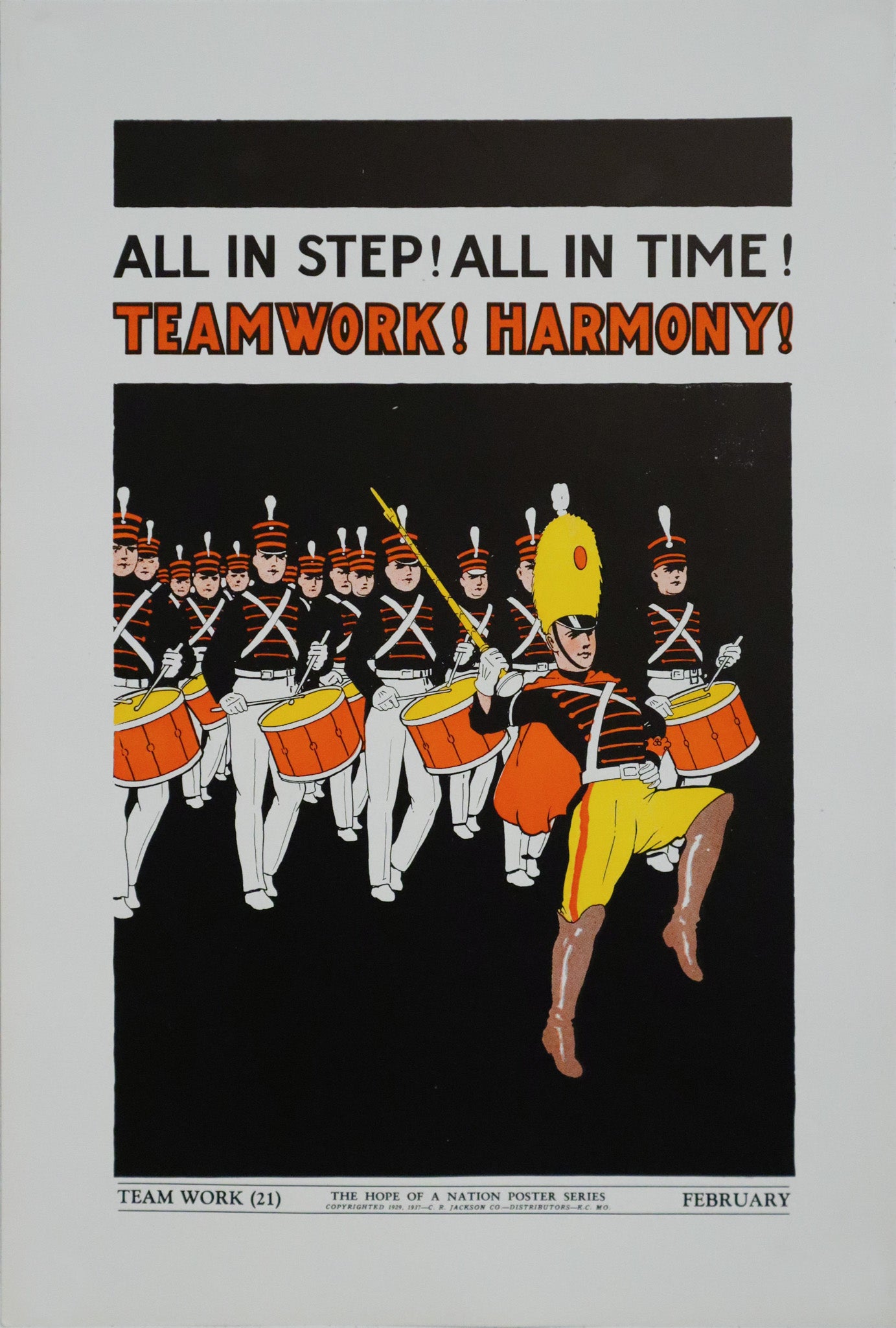 1937 American Hope of a Nation Poster Series - Vintage Teamwork Marching Band Print - Perfect for Home Decor, Office Wall Art & Historical Collectibles