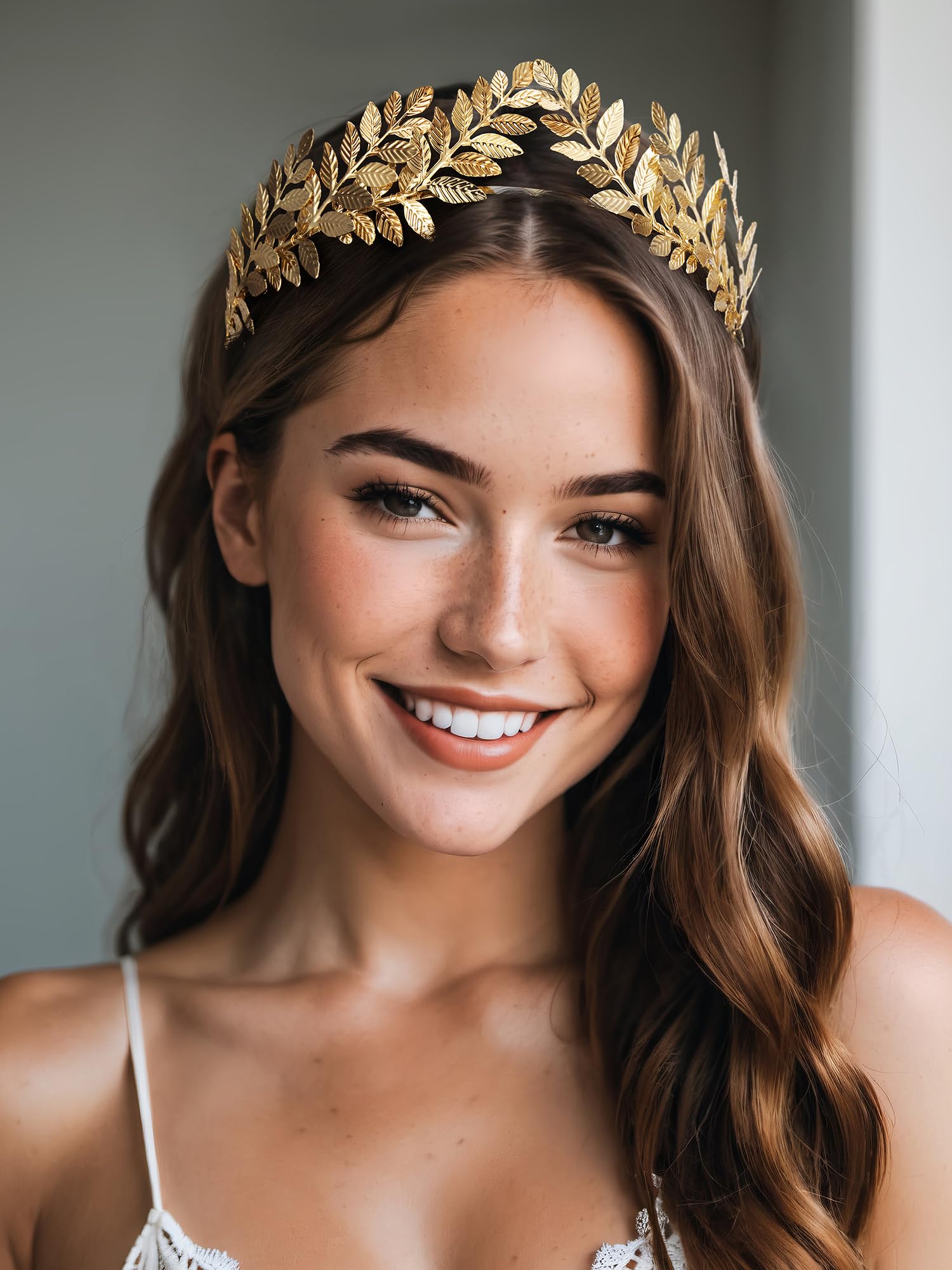 SWEETV Gold Goddess Crown Bridal Headpiece - Leaf Tiara Wedding Hair Accessories for Women & Girls | Greek Style Bridesmaid, Prom, Festival & Queen Costume Jewelry | Perfect for Weddings, Pageants, Cosplay & Special Occasions