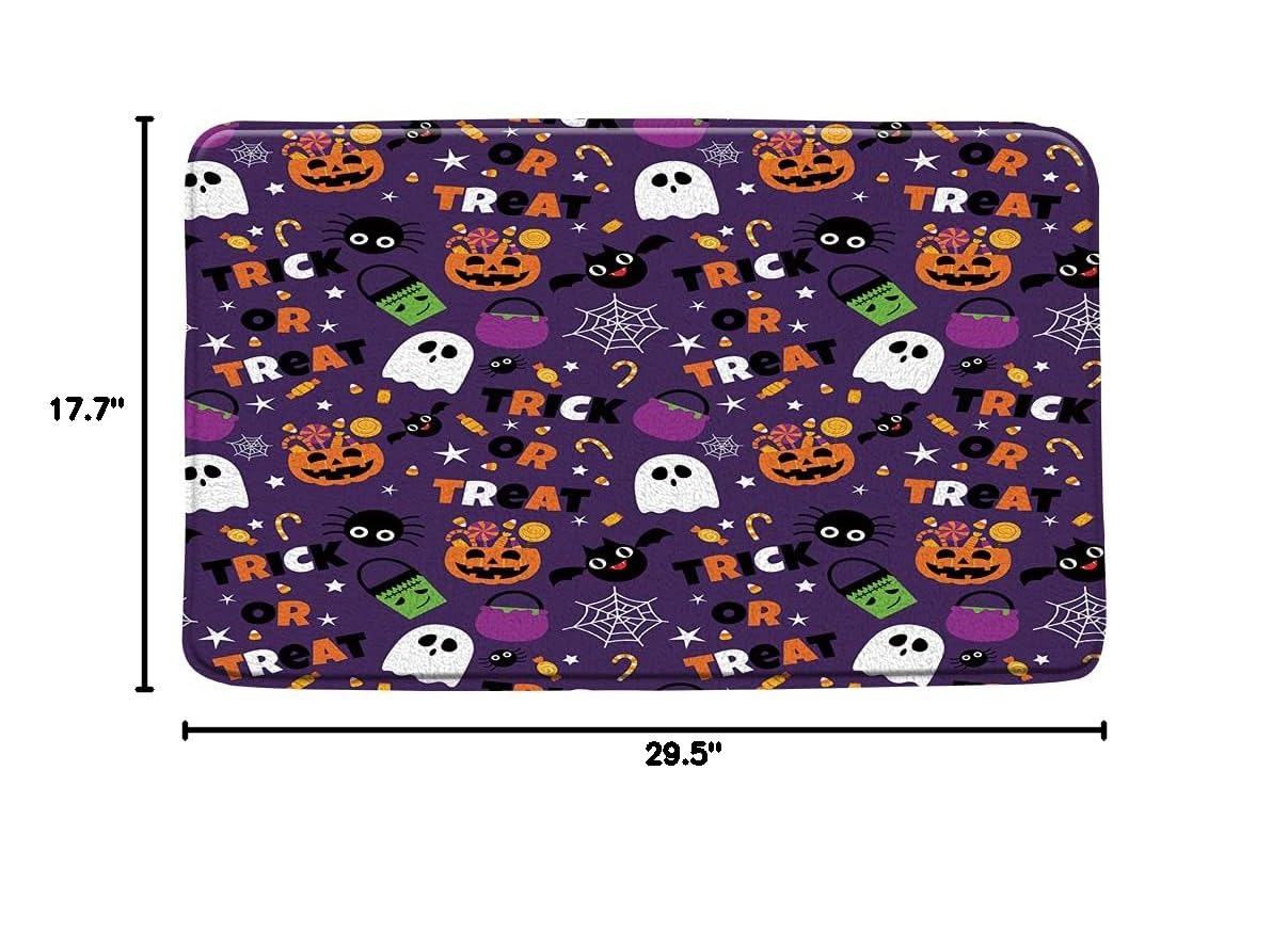 Funny Halloween Bath Mat - Ghost Pumpkin Treat or Trick Sugar Spider Design, Gothic Purple Holiday Bathroom Decor Rug, Non-Slip Toilet Floor Mat (17.7x29.5 Inch) - Perfect for Spooky Bathroom & Entryway Decorations