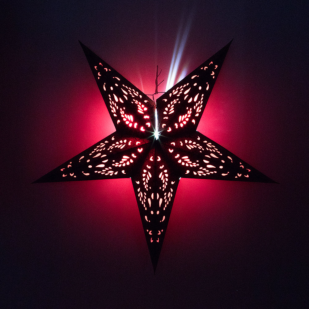 24 Gold, Red & Black Paisley Paper Star Lanterns - Hanging Decorative Lights for Party, Wedding, Festival & Home Decor