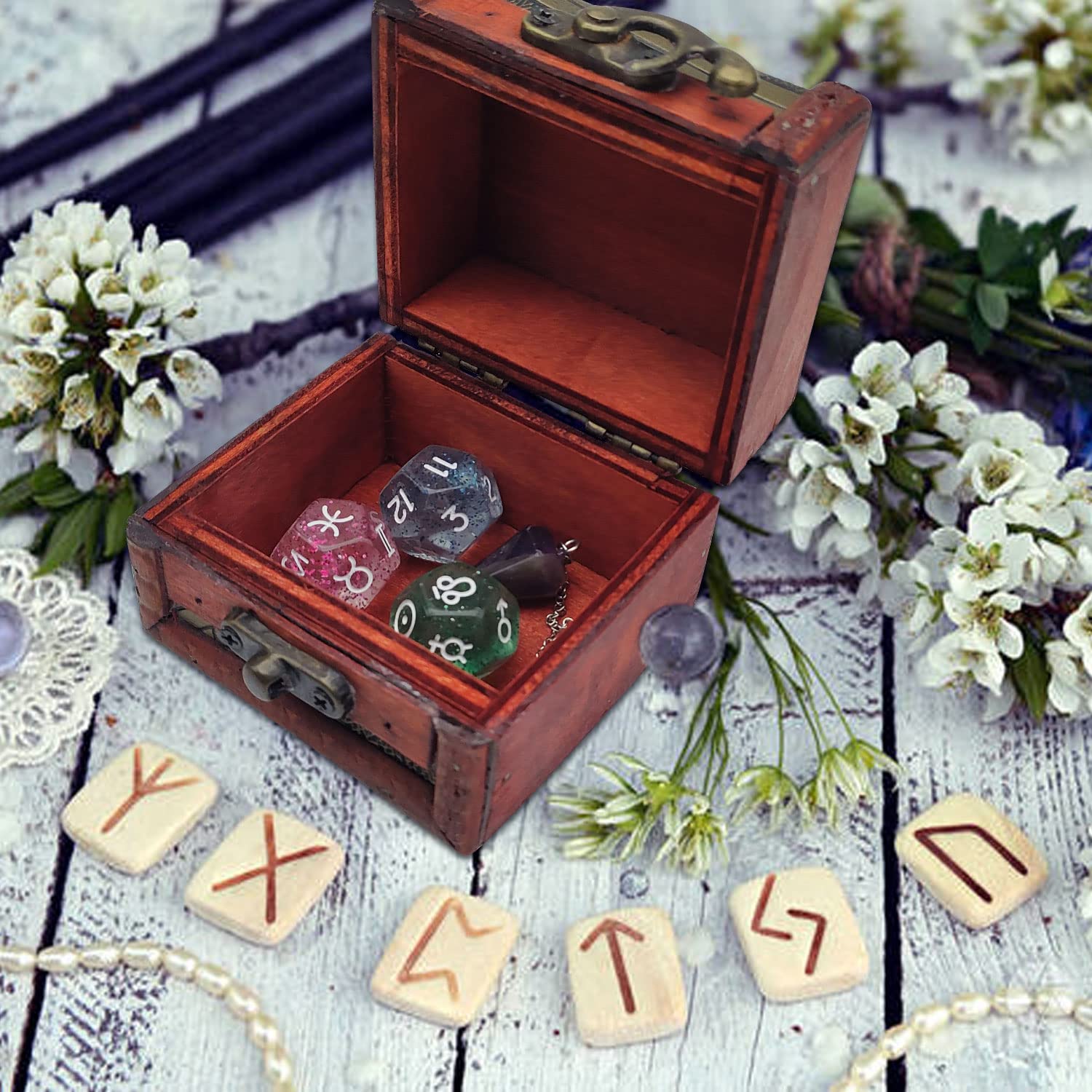 Knana 6-Piece Pendulum Board Set for Divination & Dowsing - Includes Crystal Pendulum, Tarot Dice, Astrology Dice with Storage Box - Perfect Wiccan Supplies & Tools for Beginners (Ideal for Tarot Reading, Spiritual Guidance & Energy Work)