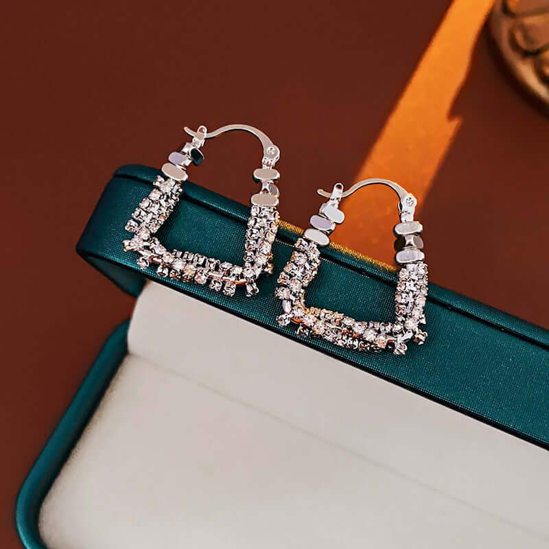 U Shaped Trillion Gold Beads Lever Back Hoop Earrings for Women | Elegant Party & Wedding Jewelry Gift | R1249