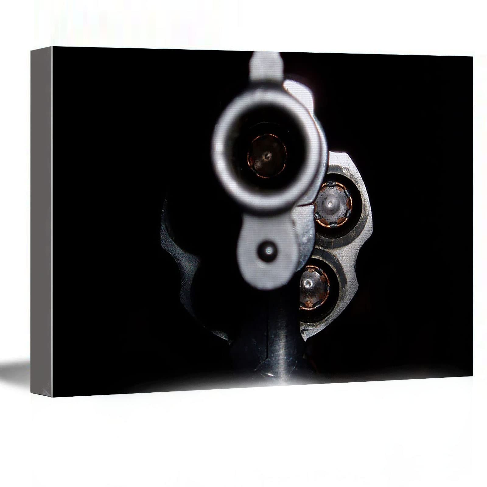 Gun Art Canvas Print - Revolver & Bullets Wall Decor - Framed Modern Poster 8''x12'' - Ready to Hang for Office, Man Cave, or Home Decor - Perfect for Gun Enthusiasts & Masculine Interior Design