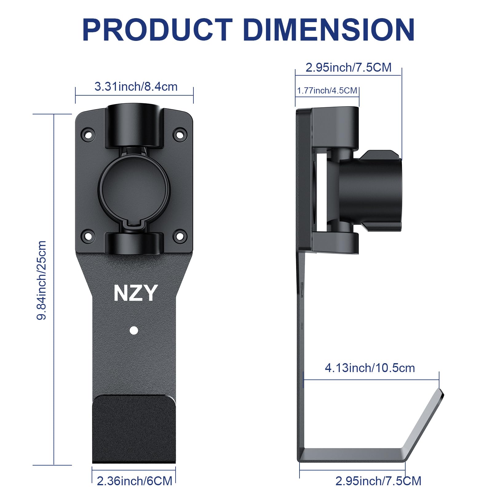 180° Rotating EV Charger Holder Wall Mount Kit - SAE J1772 Connector Holster Dock for Electric Vehicles - Indoor/Outdoor J-Hook Cable Organizer - Perfect for Home Garage & Public Charging Stations