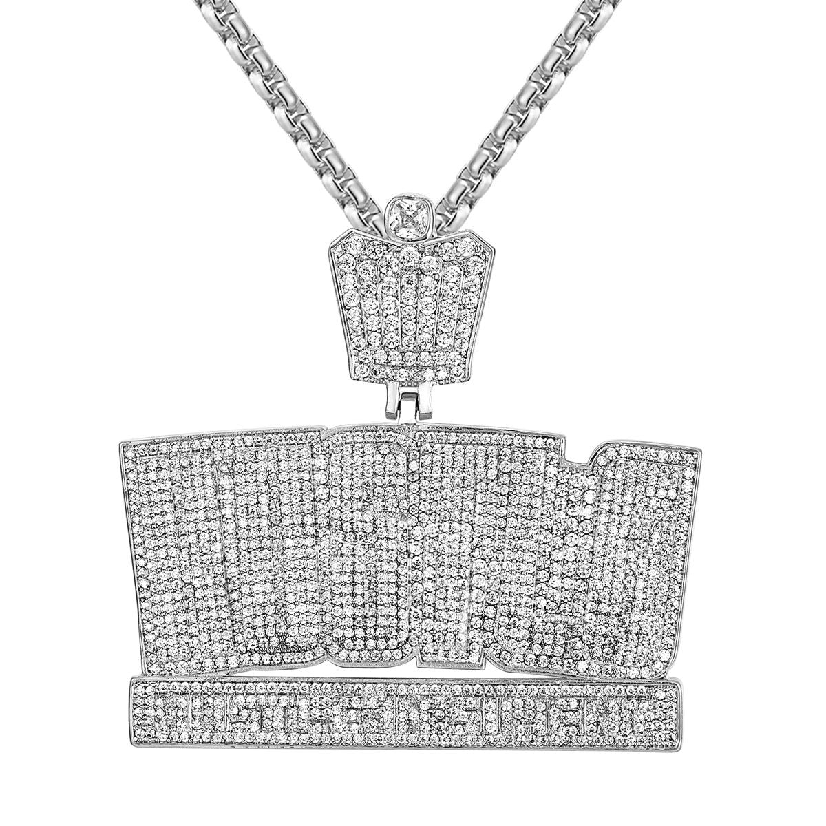 Men's Sterling Silver Hustle in Silent Micro Pave Hip Hop Pendant Necklace - Perfect for Streetwear, Rap Concerts & Urban Fashion Accessories